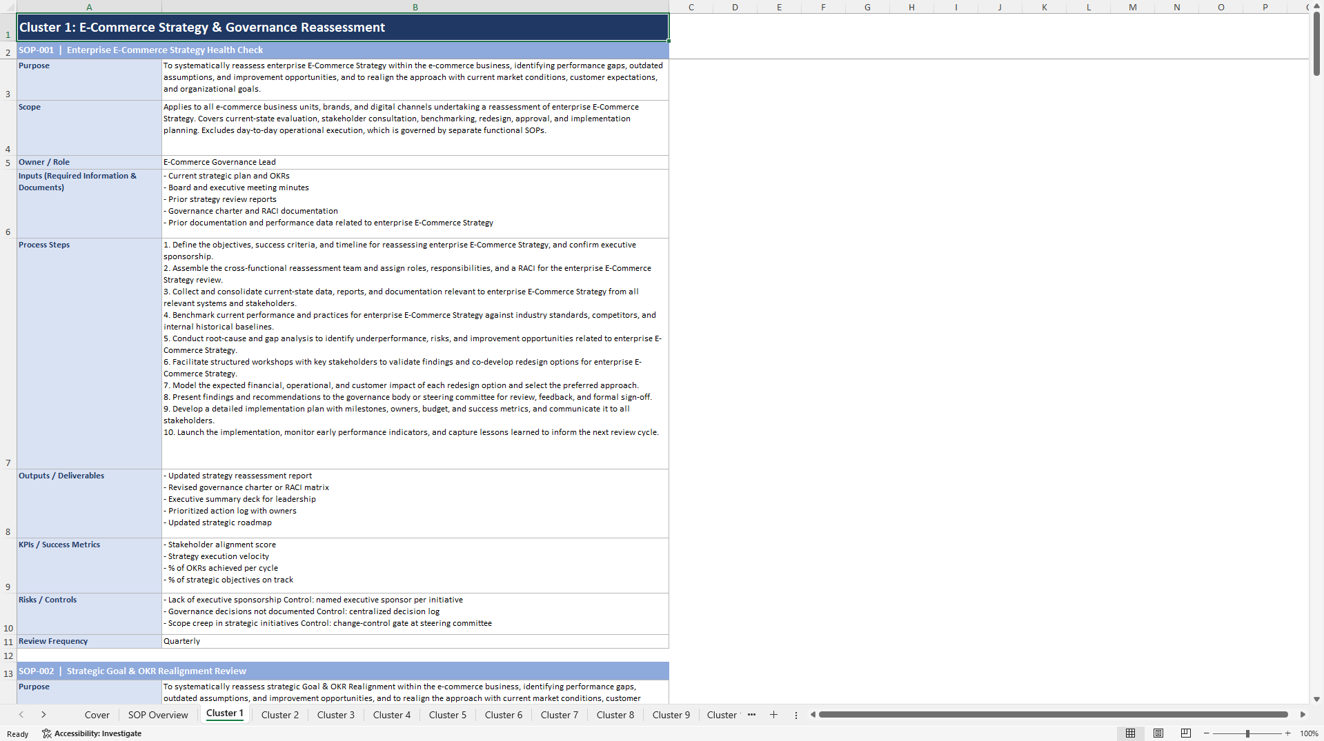 100+ E-Commerce Strategy Reassessment SOPs (Excel template (XLSX)) Preview Image