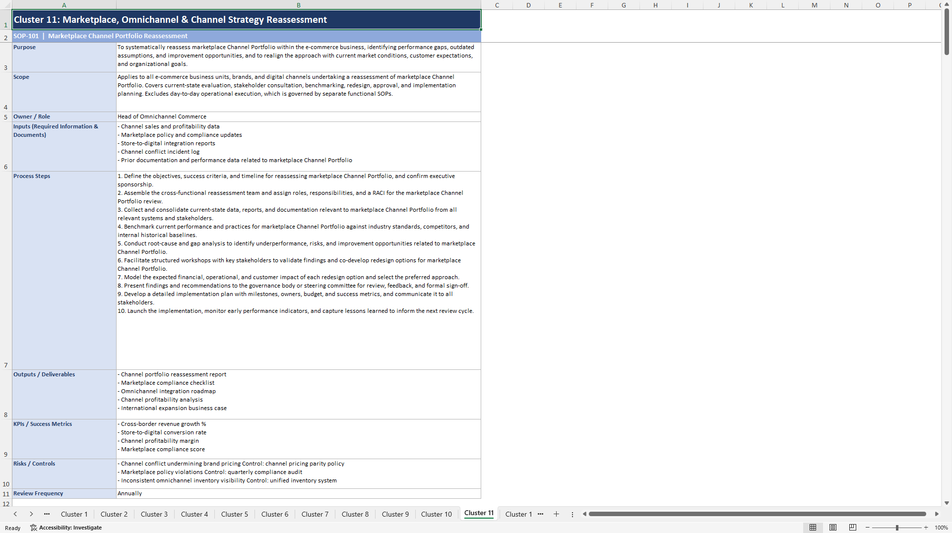 100+ E-Commerce Strategy Reassessment SOPs (Excel template (XLSX)) Preview Image