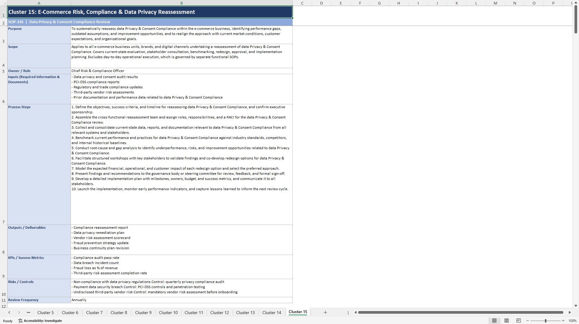 100+ E-Commerce Strategy Reassessment SOPs (Excel template (XLSX)) Preview Image