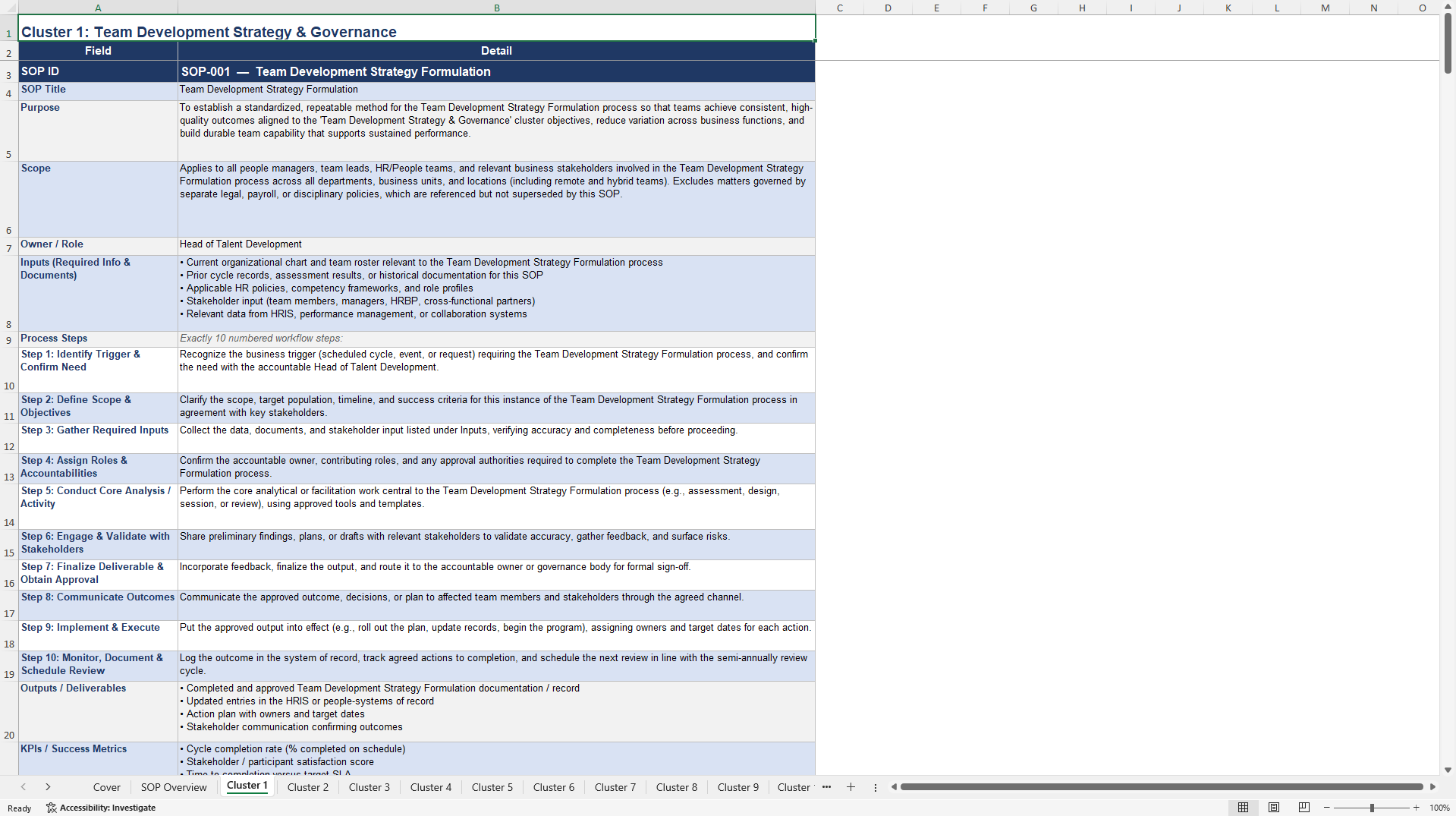 100+ Team Development SOPs (Excel template (XLSX)) Preview Image