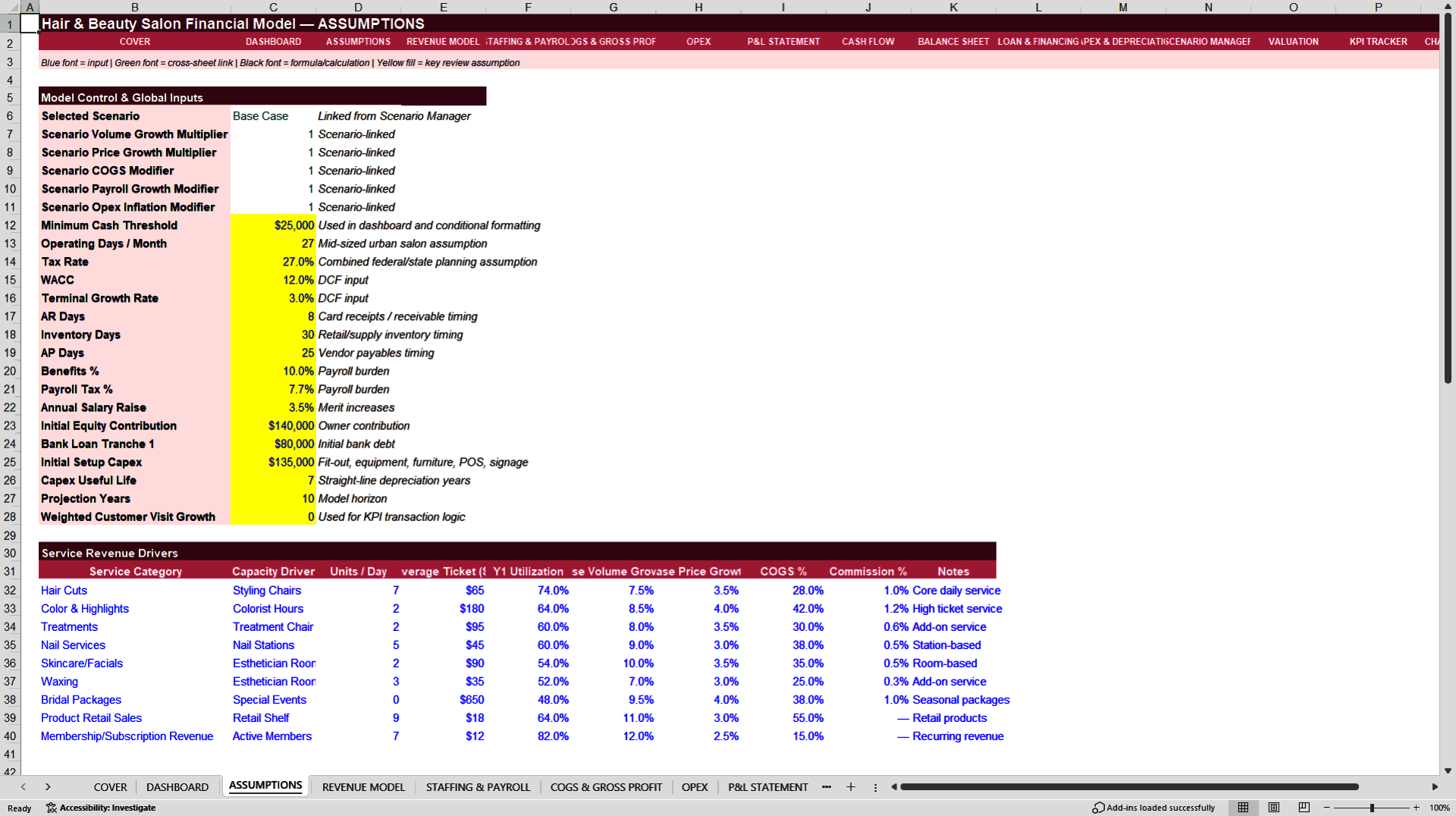 Hair & Beauty Salon Financial Model (Excel template (XLSX)) Preview Image
