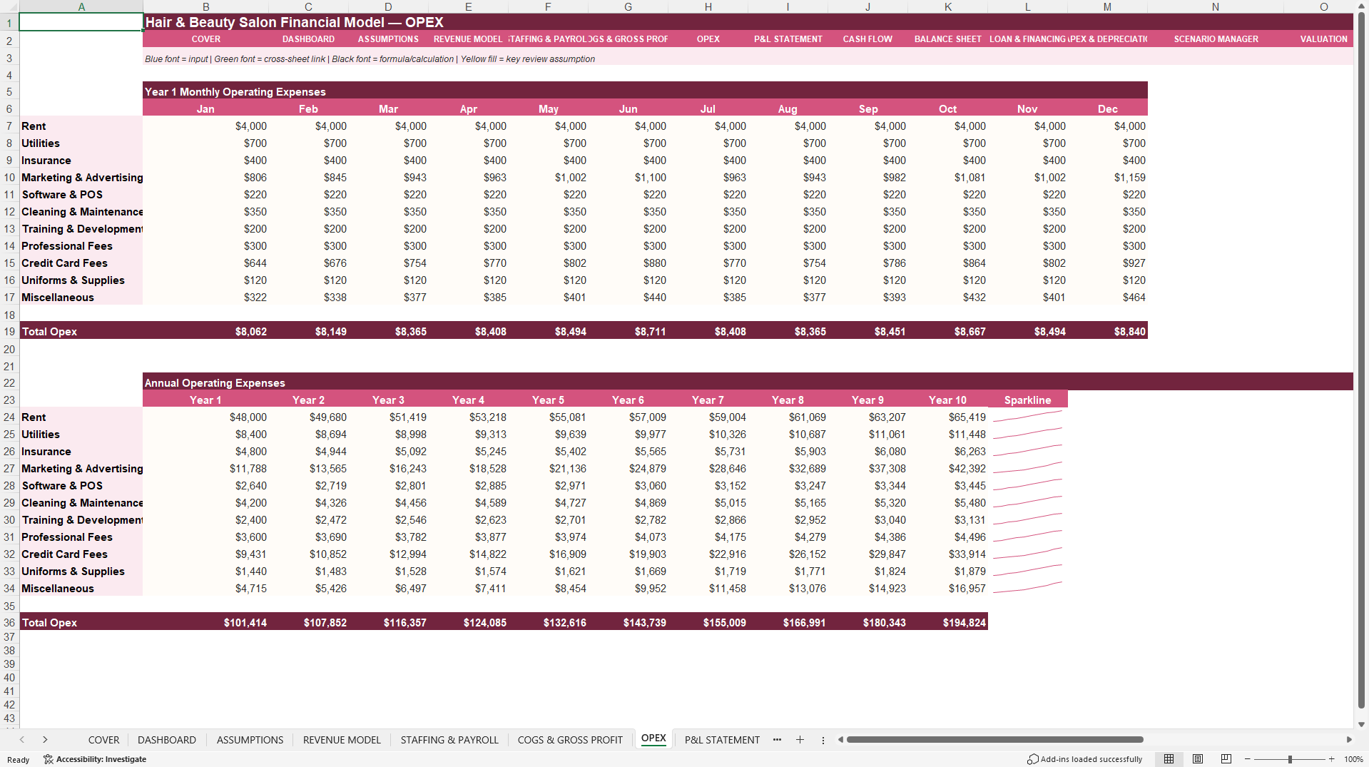 Hair & Beauty Salon Financial Model (Excel template (XLSX)) Preview Image