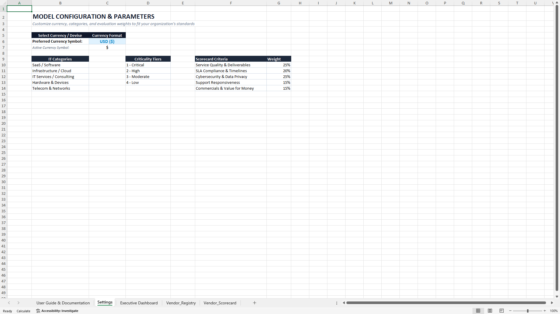 IT Vendor Management & Contract Risk Excel Template (Excel template (XLSX)) Preview Image