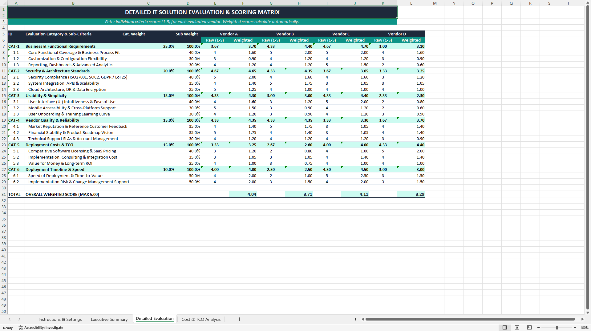 IT Solution & Software Selection Matrix (Excel template (XLSX)) Preview Image