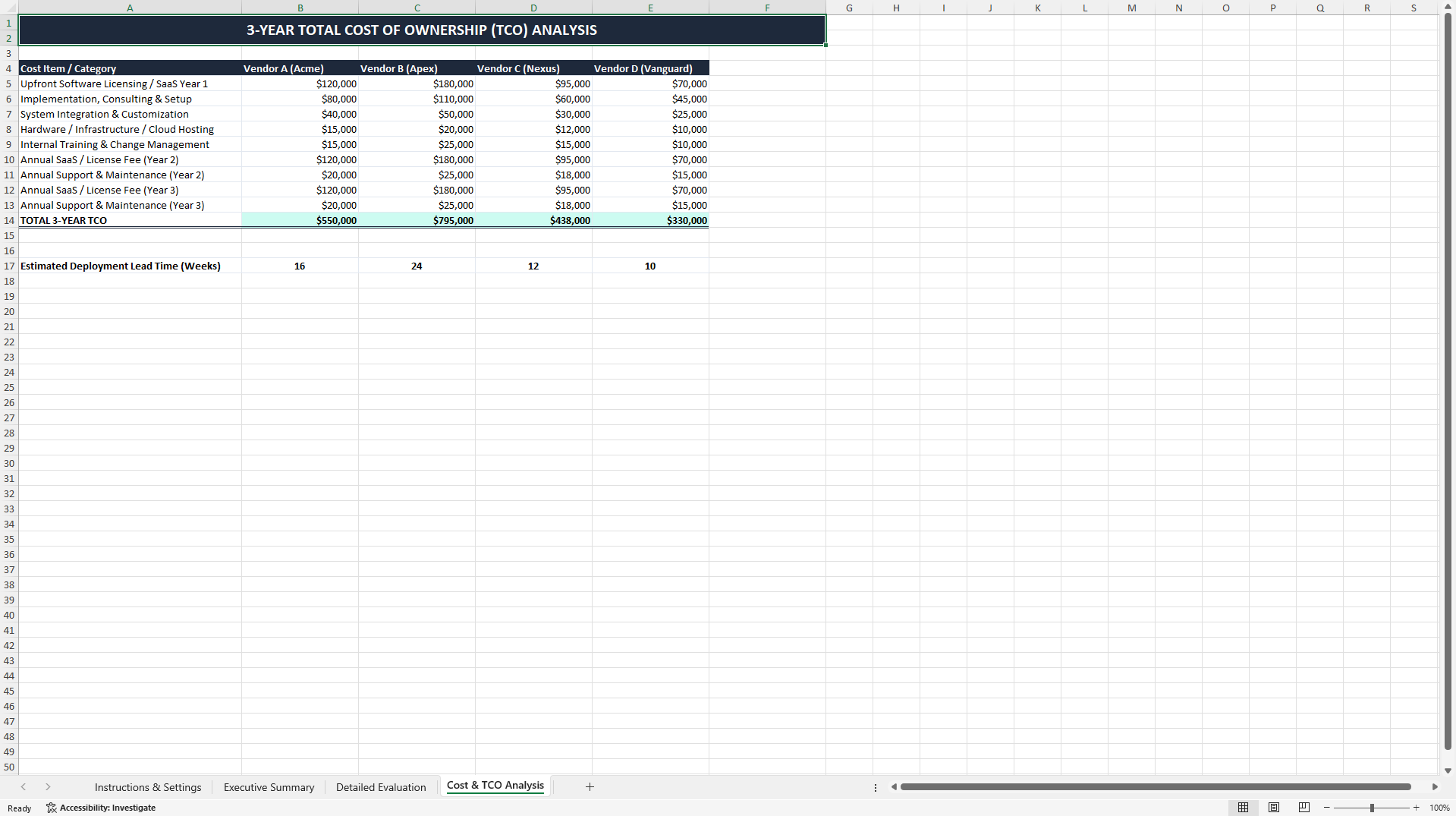 IT Solution & Software Selection Matrix (Excel template (XLSX)) Preview Image