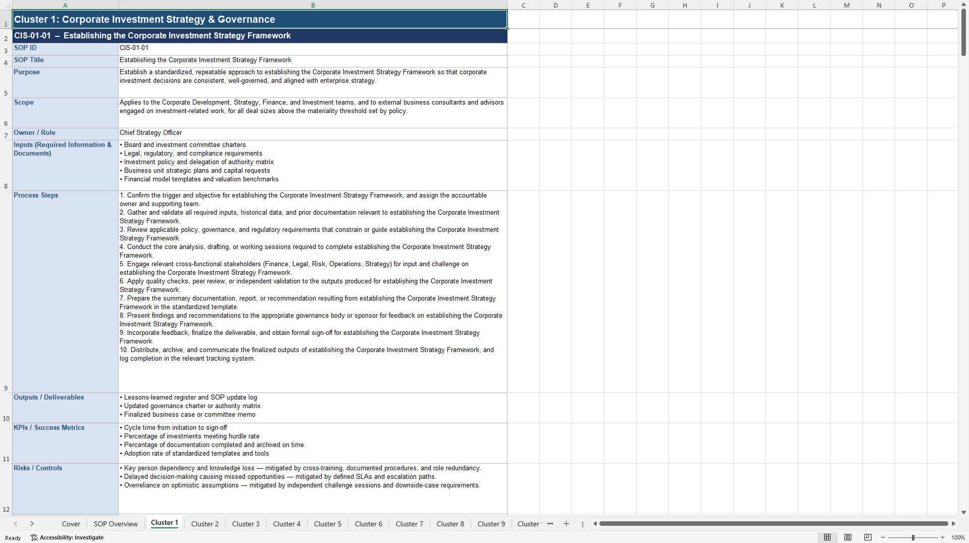 100+ Corporate Investment Strategy SOPs (Excel template (XLSX)) Preview Image
