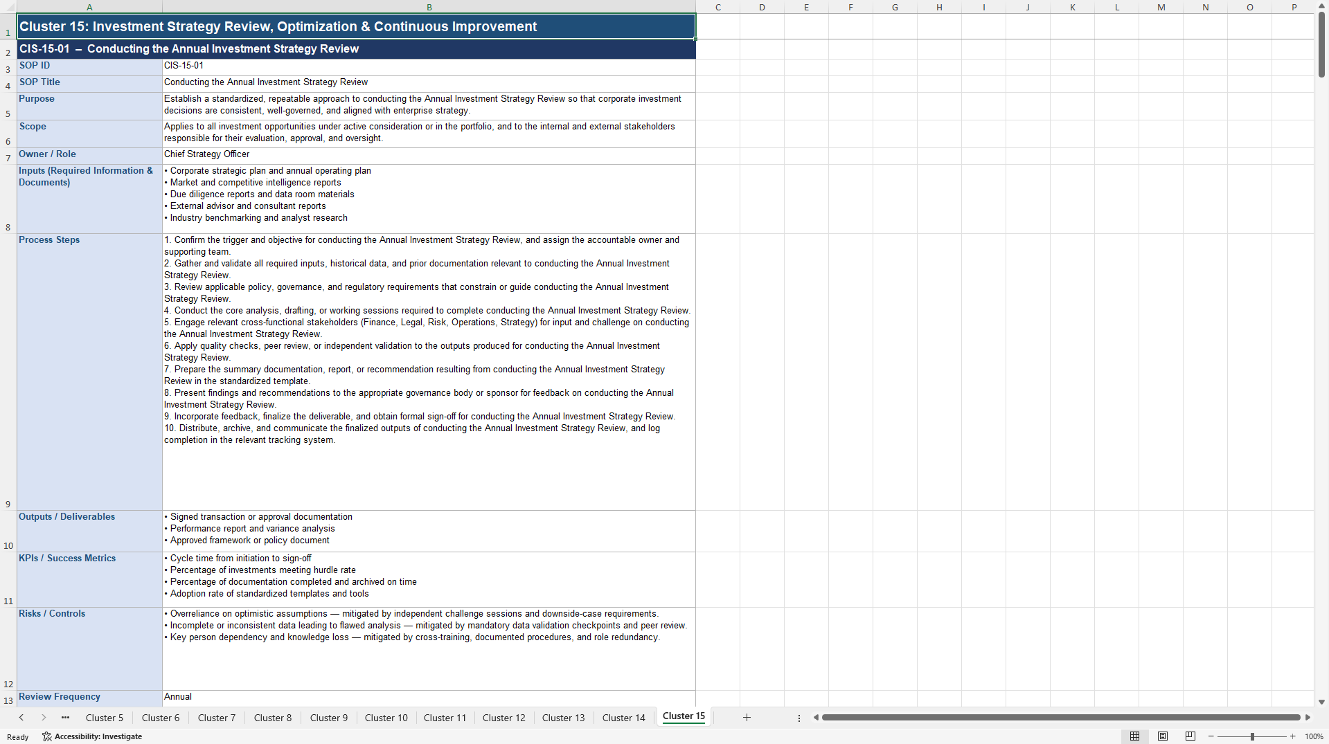 100+ Corporate Investment Strategy SOPs (Excel template (XLSX)) Preview Image