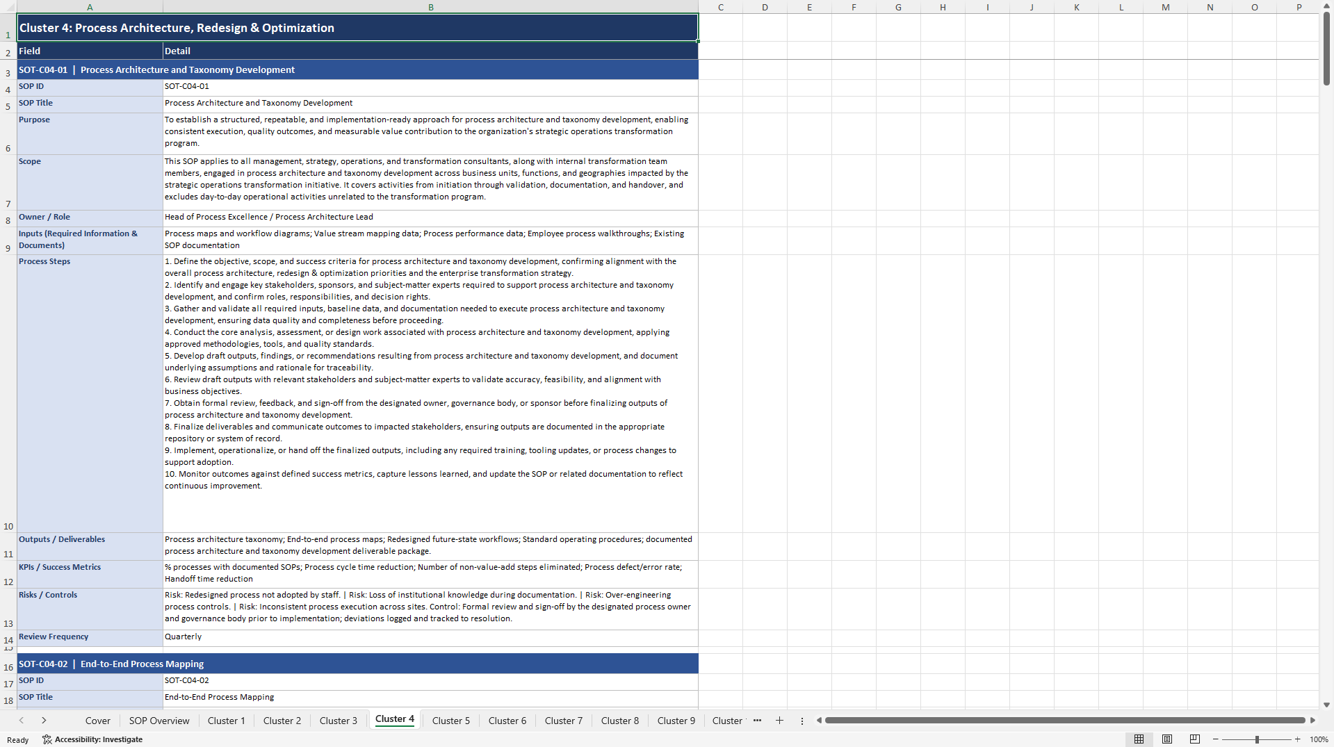 100+ Strategic Operations Transformation SOPs (Excel template (XLSX)) Preview Image