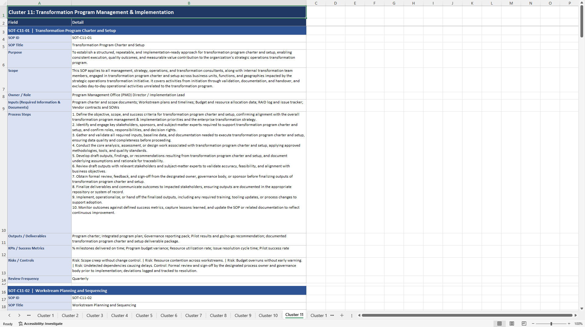 100+ Strategic Operations Transformation SOPs (Excel template (XLSX)) Preview Image