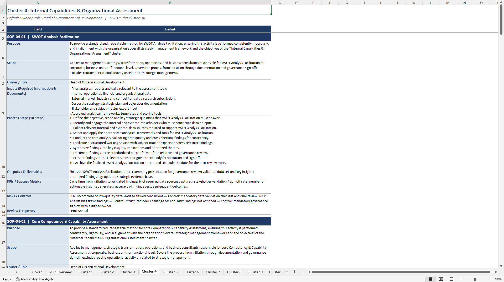 100+ Strategic Management SOPs (Excel template (XLSX)) Preview Image