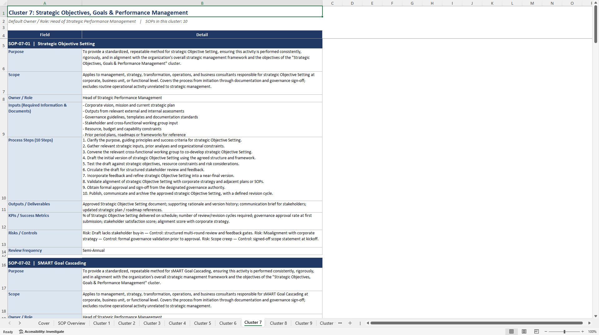 100+ Strategic Management SOPs (Excel template (XLSX)) Preview Image