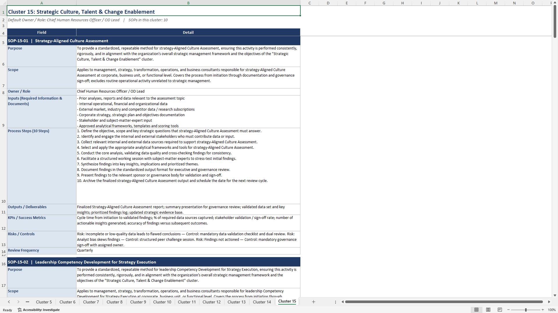 100+ Strategic Management SOPs (Excel template (XLSX)) Preview Image