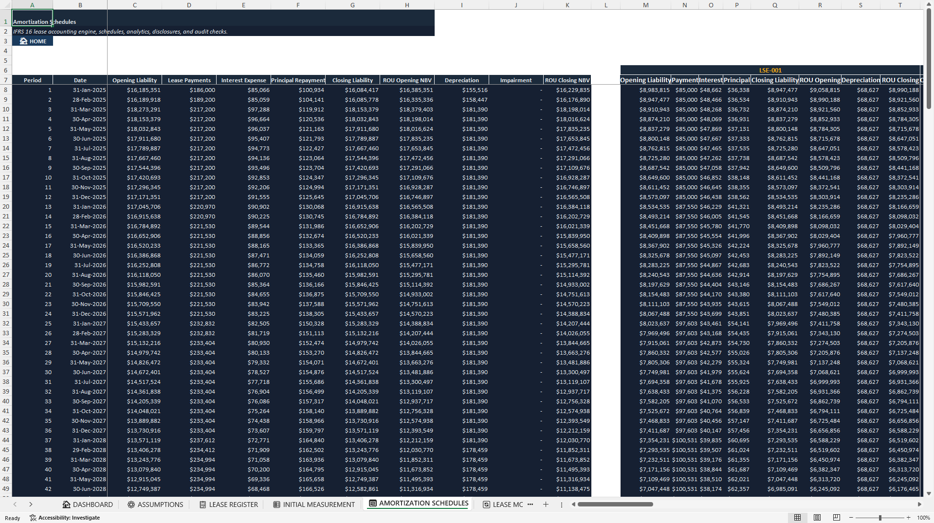 IFRS 16 Lessee Accounting and ROU Asset Model (Excel template (XLSX)) Preview Image