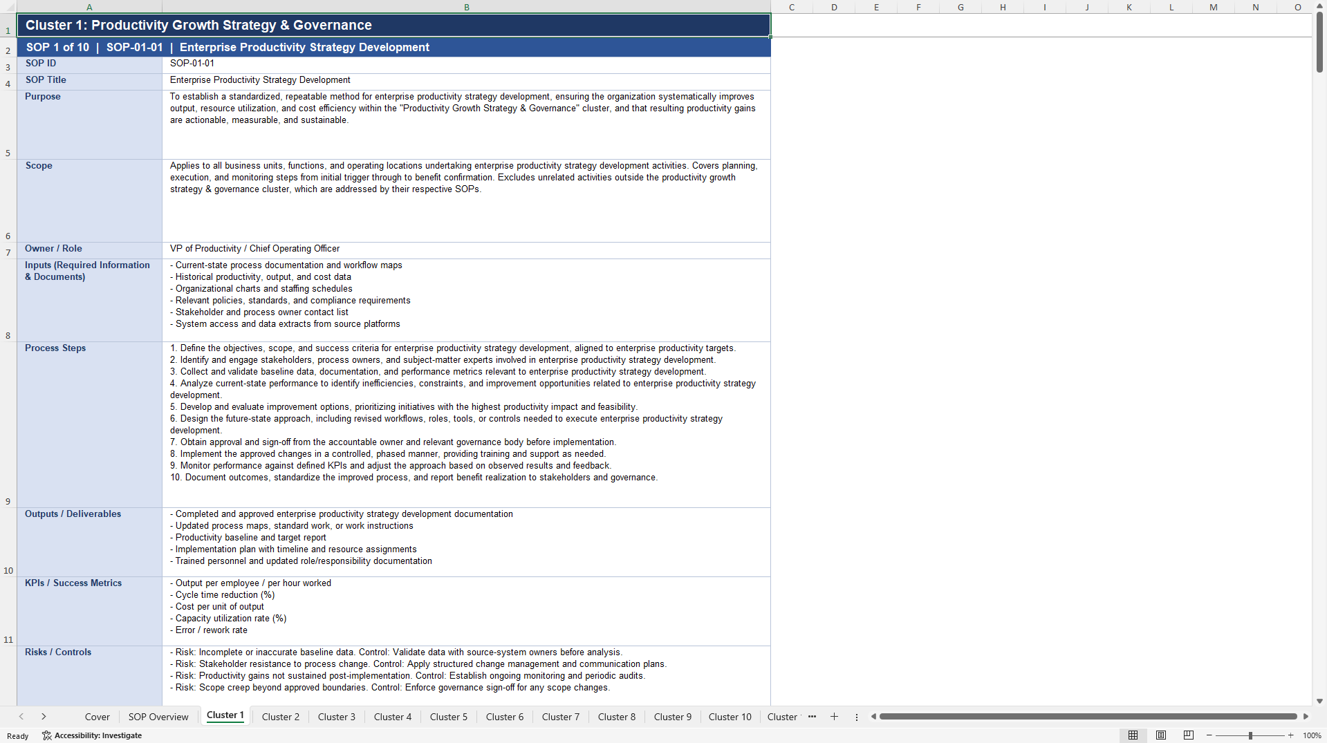 100+ Productivity Growth SOPs (Excel template (XLSX)) Preview Image