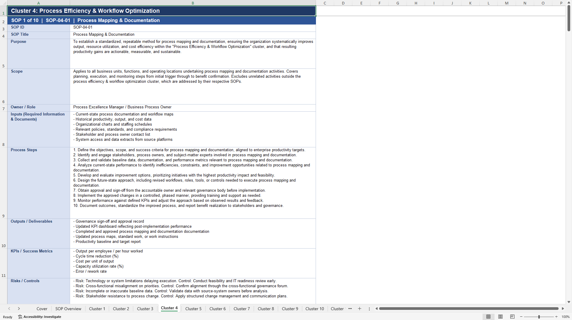 100+ Productivity Growth SOPs (Excel template (XLSX)) Preview Image