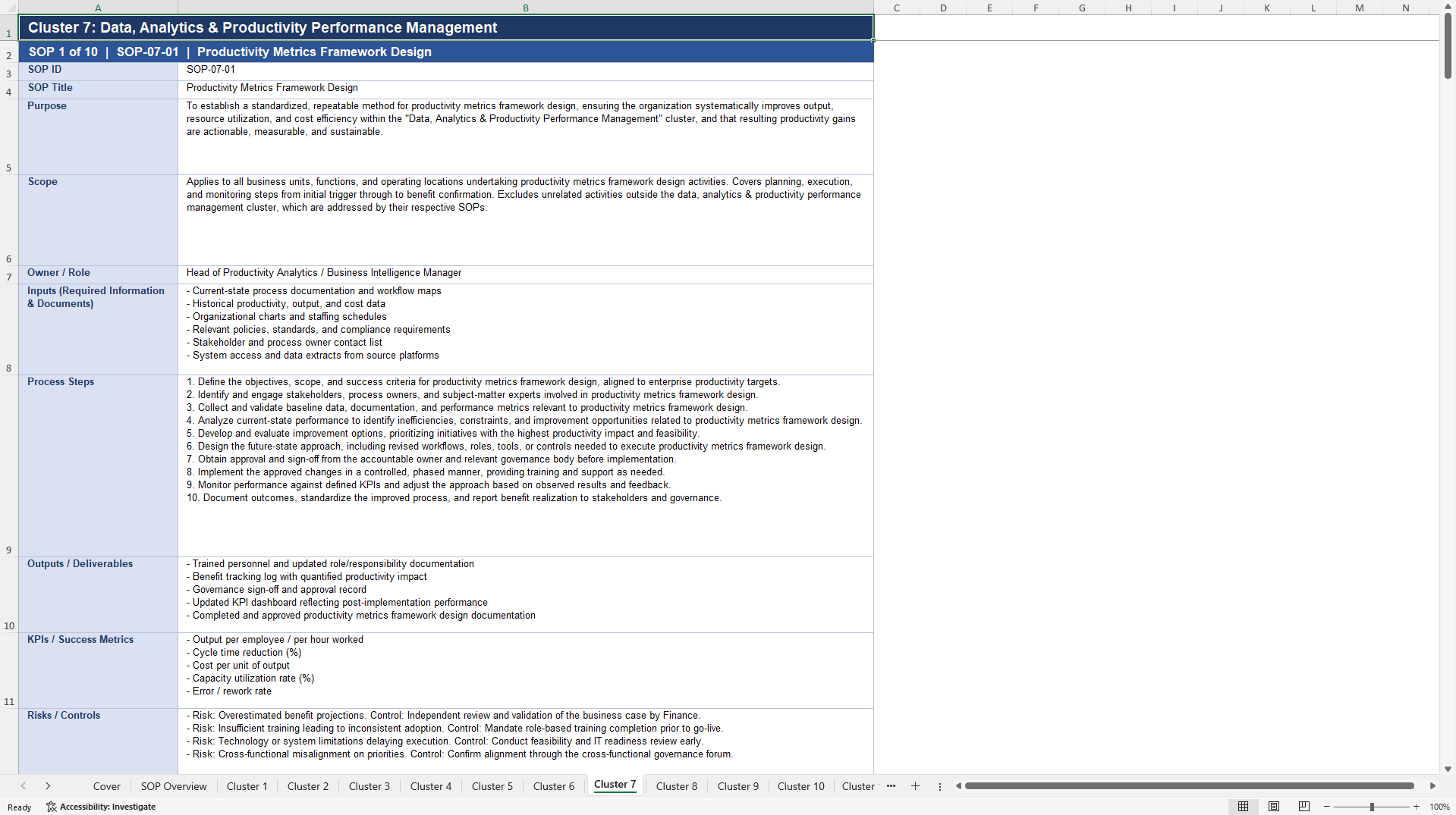 100+ Productivity Growth SOPs (Excel template (XLSX)) Preview Image