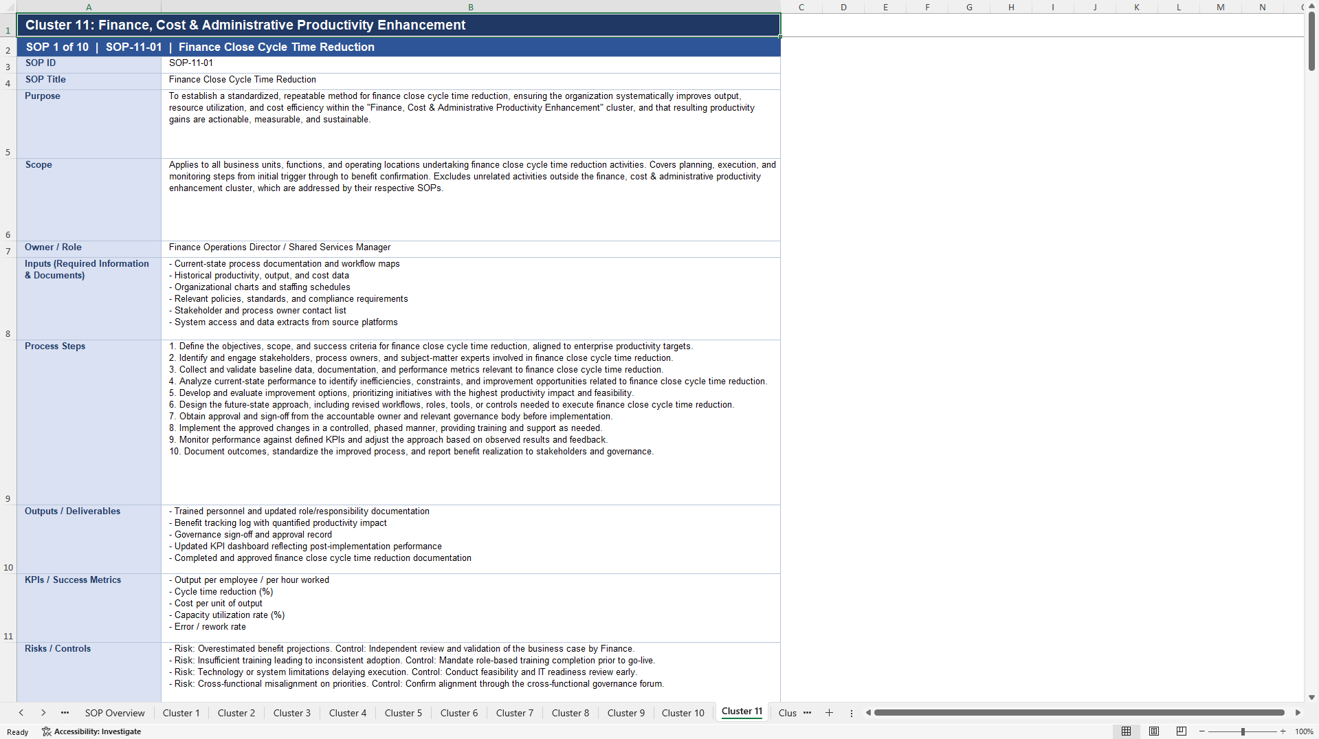 100+ Productivity Growth SOPs (Excel template (XLSX)) Preview Image