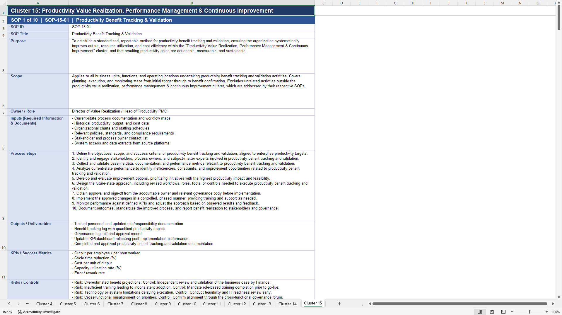 100+ Productivity Growth SOPs (Excel template (XLSX)) Preview Image