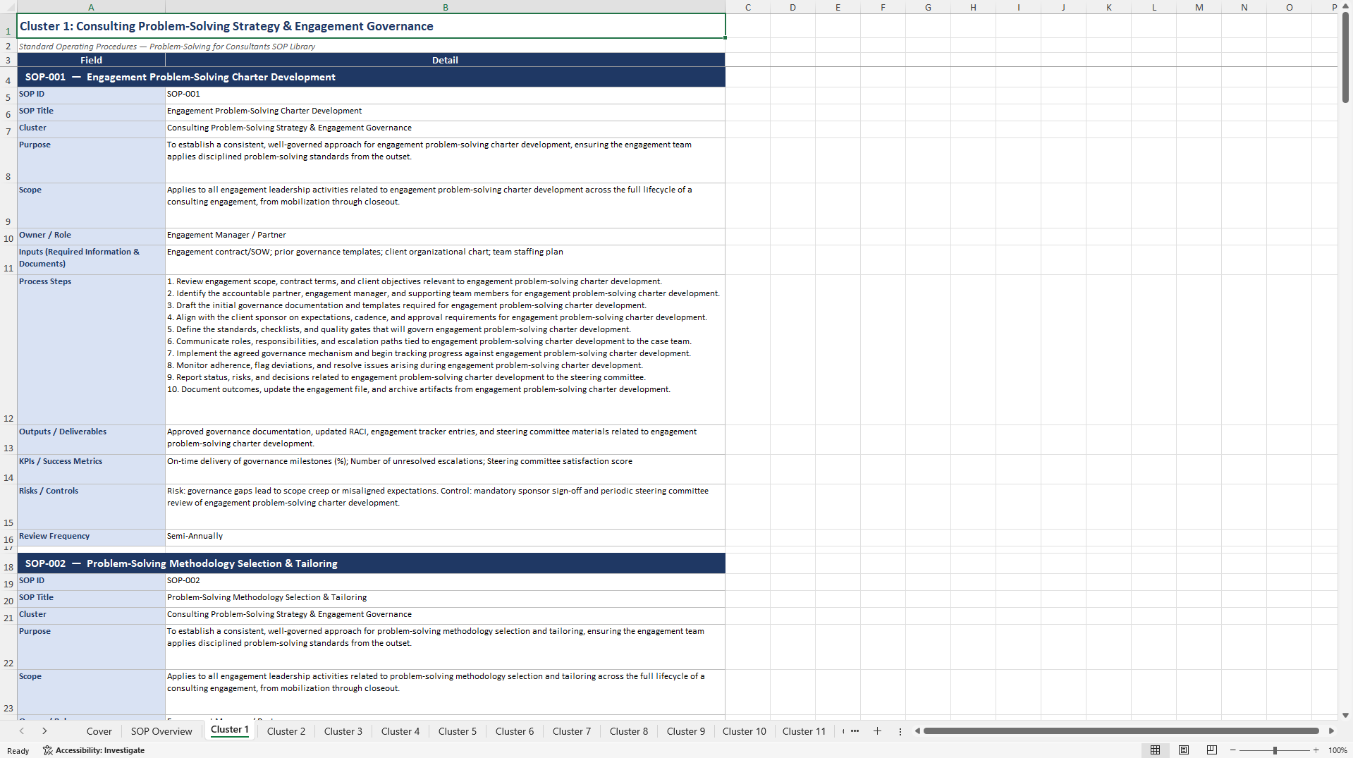 100+ Problem-Solving for Consultants SOPs (Excel template (XLSX)) Preview Image