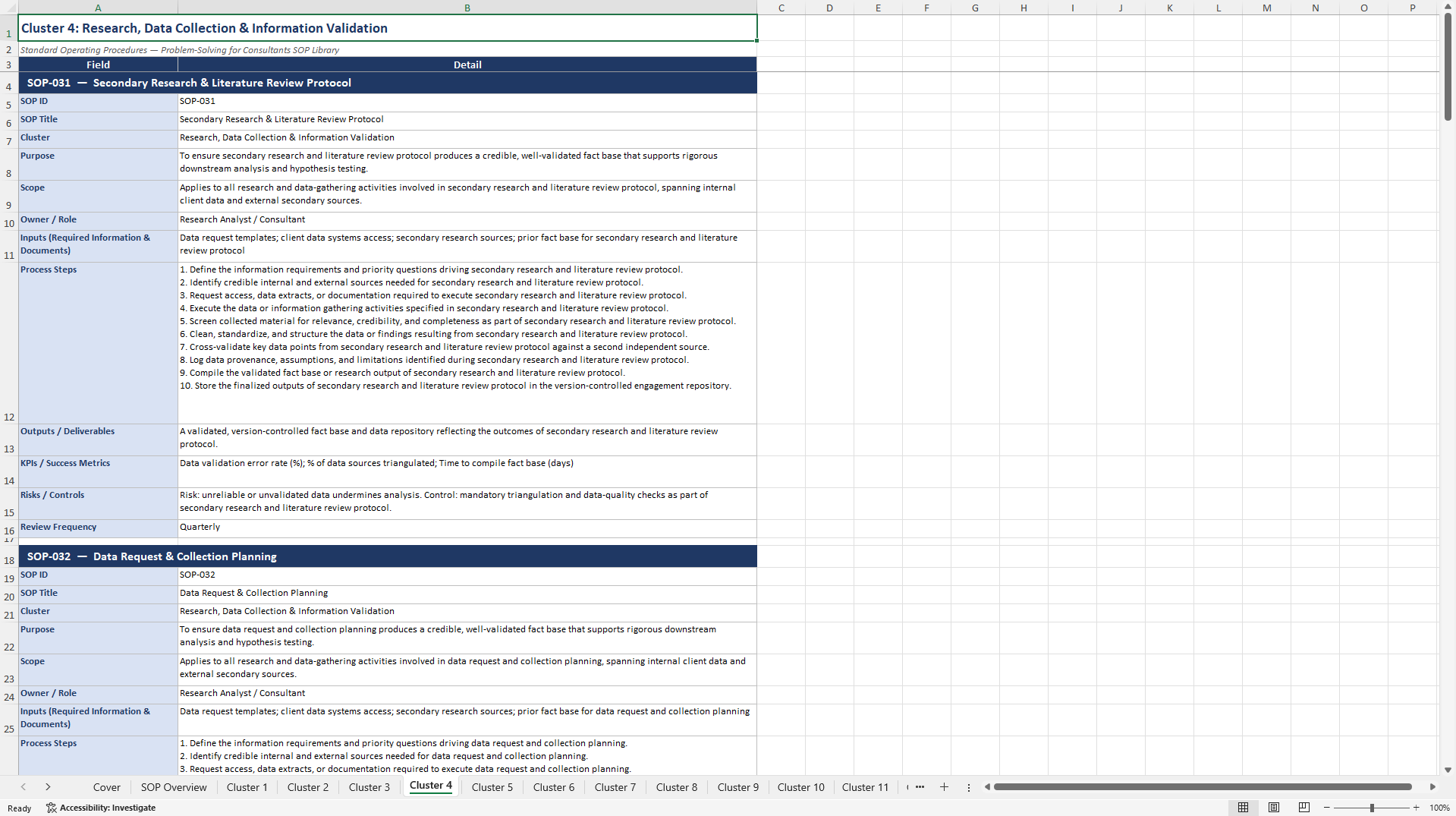 100+ Problem-Solving for Consultants SOPs (Excel template (XLSX)) Preview Image