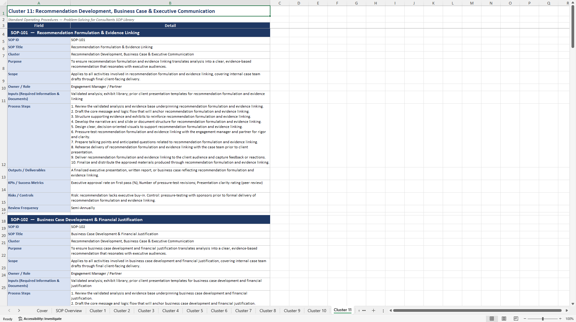 100+ Problem-Solving for Consultants SOPs (Excel template (XLSX)) Preview Image
