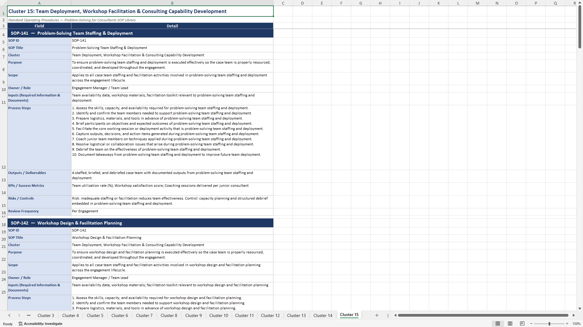 100+ Problem-Solving for Consultants SOPs (Excel template (XLSX)) Preview Image