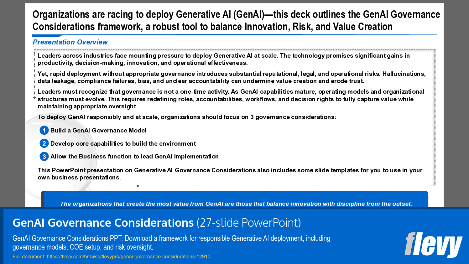 GenAI Governance Considerations (27-slide PPT PowerPoint presentation template (PPTX)) Preview Image
