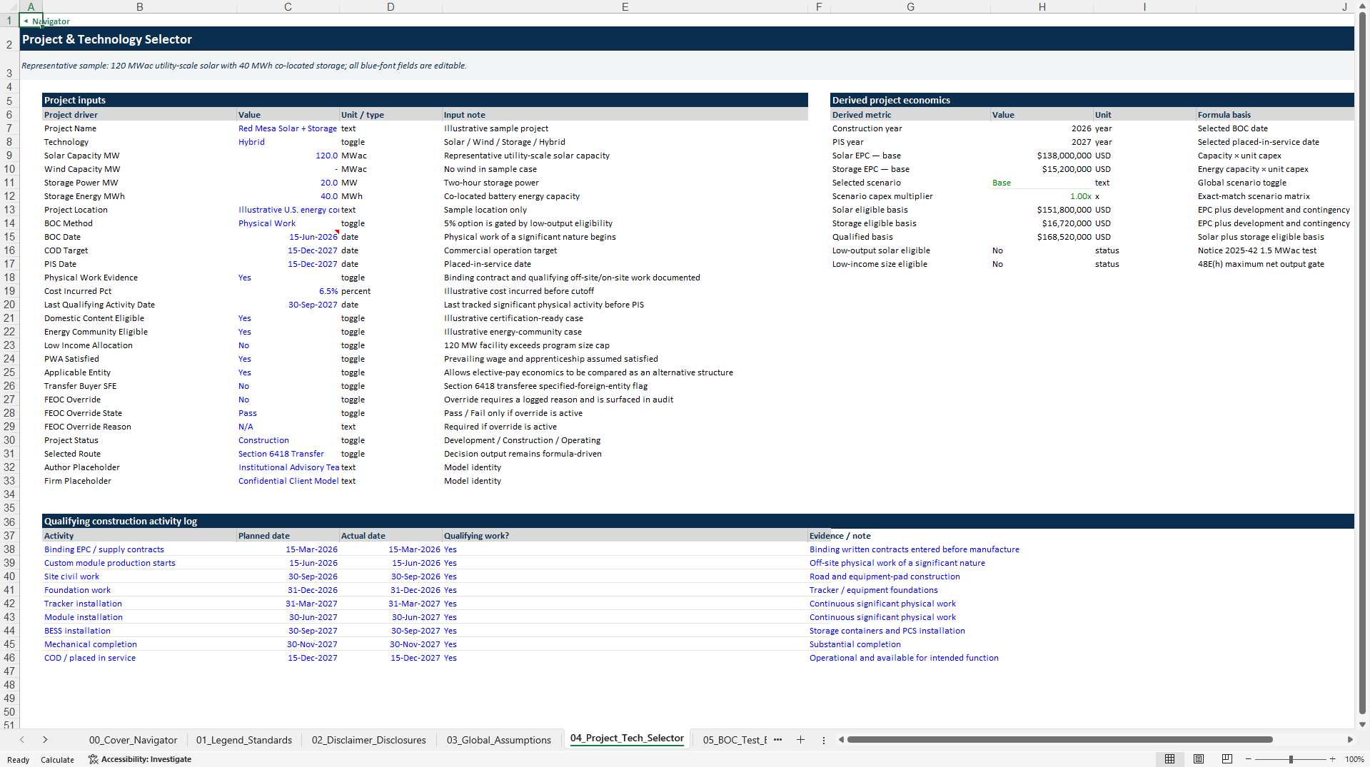 Post-OBBBA 48E and ITC Monetization Model (Excel template (XLSX)) Preview Image