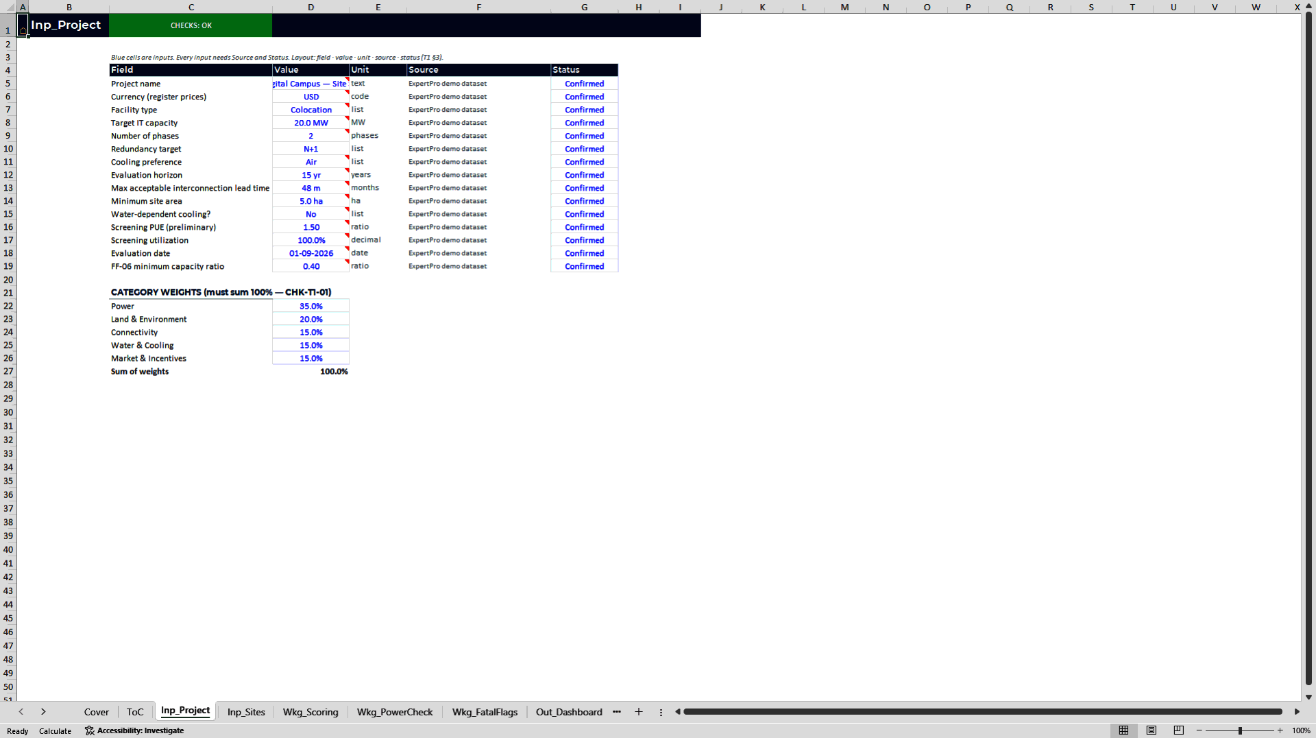 Data Center Project Finance Suite (5 Models + 6 Manuals) (Excel template (XLSX)) Preview Image