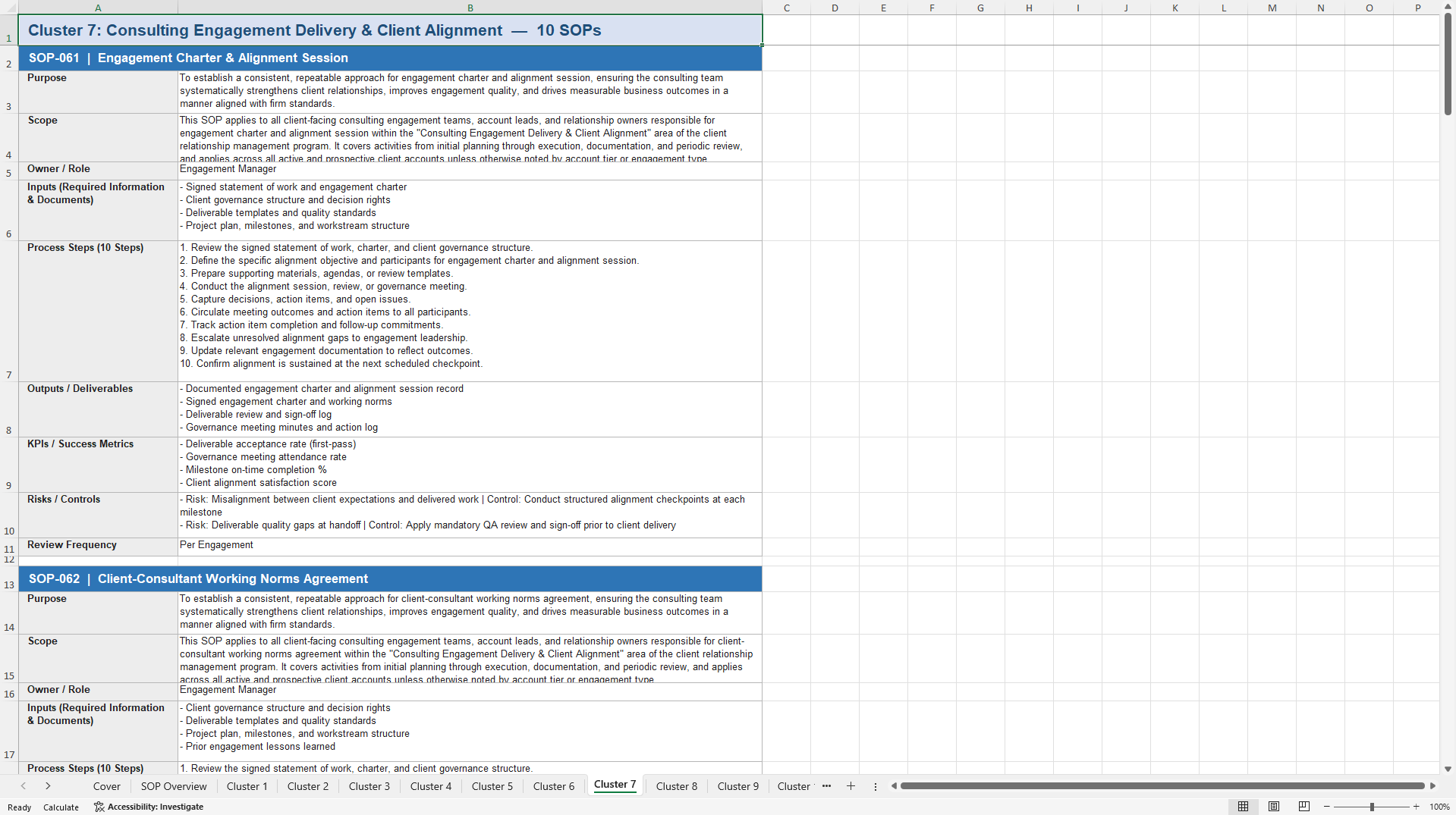 100+ Consulting Client & Relationship Management SOPs (Excel template (XLSX)) Preview Image