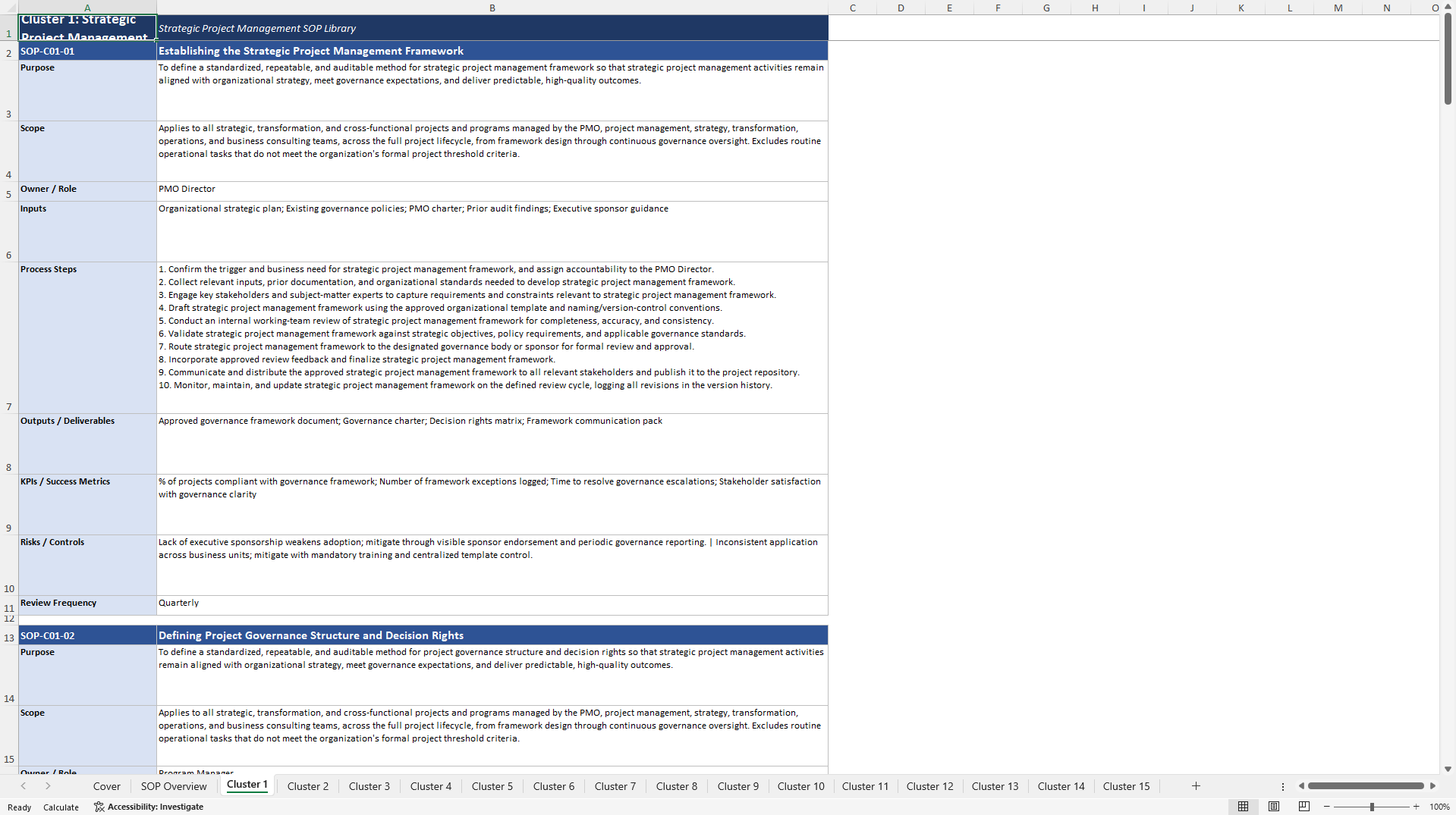 100+ Strategic Project Management SOPs (Excel template (XLSX)) Preview Image