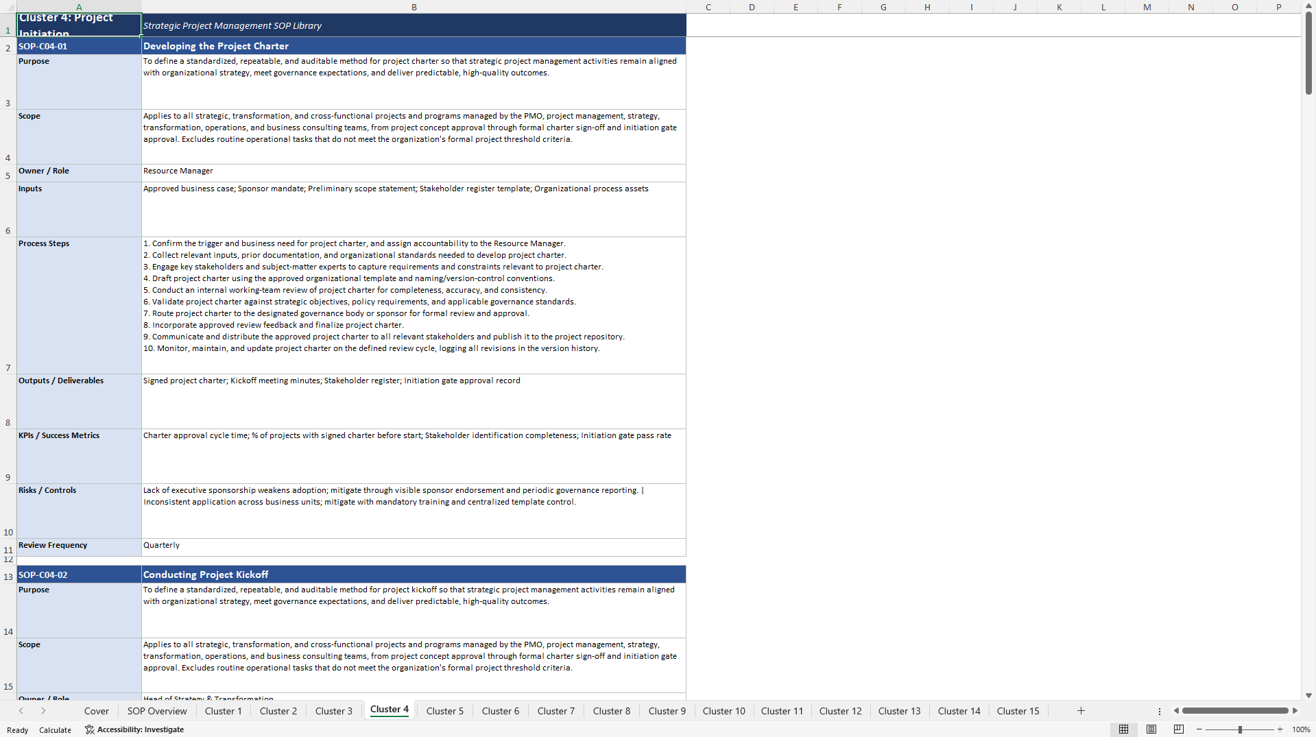 100+ Strategic Project Management SOPs (Excel template (XLSX)) Preview Image
