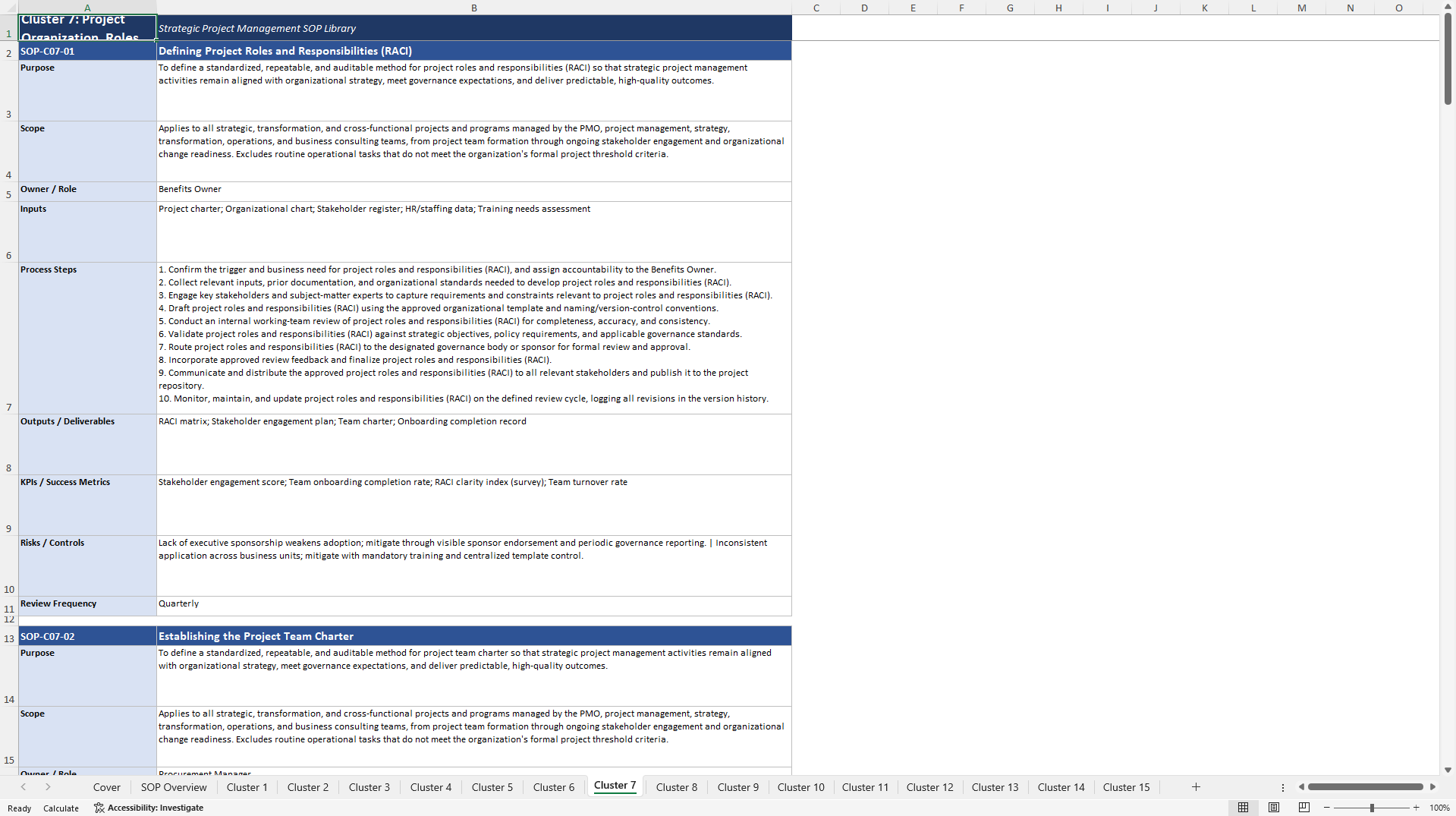 100+ Strategic Project Management SOPs (Excel template (XLSX)) Preview Image