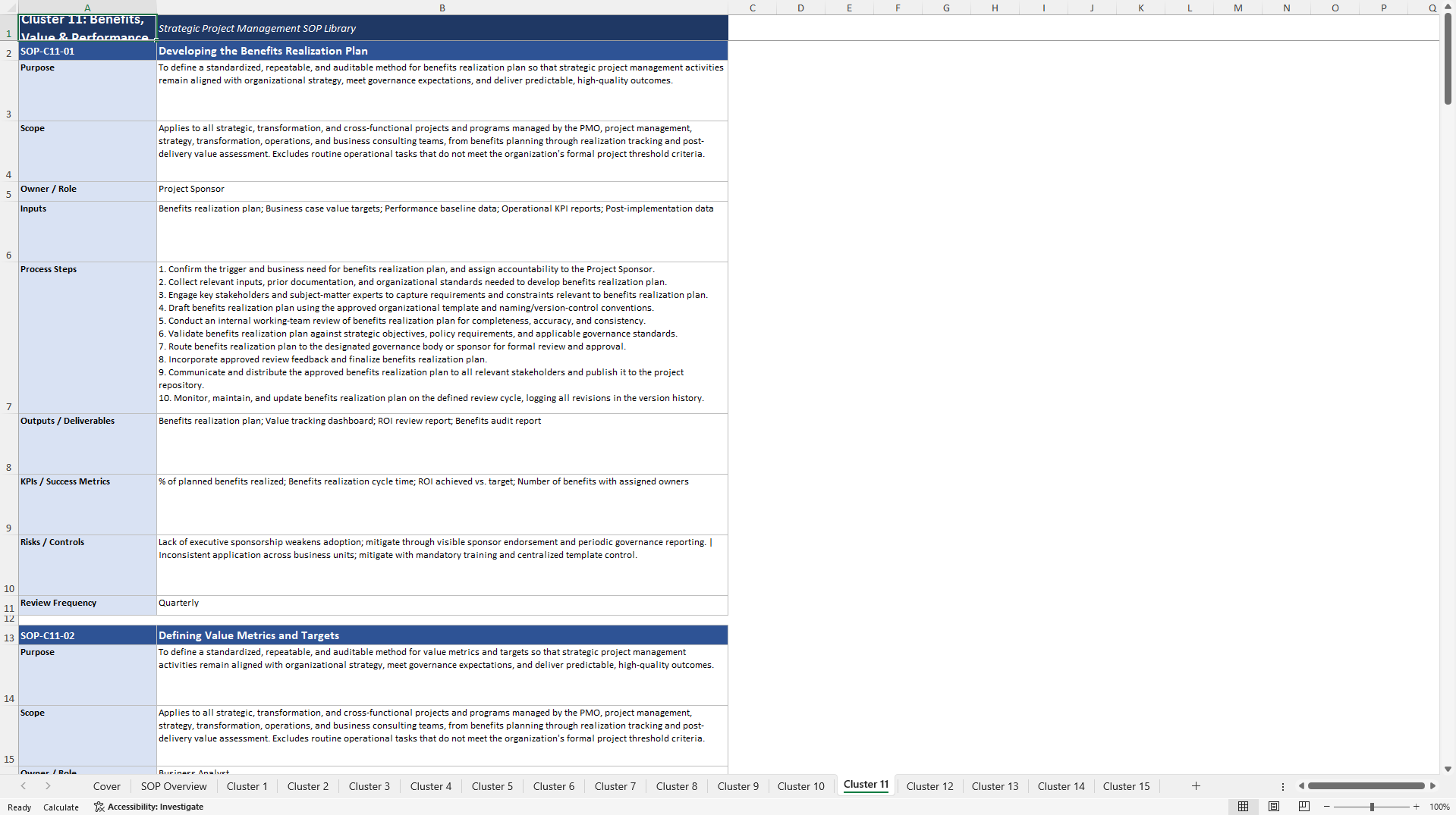 100+ Strategic Project Management SOPs (Excel template (XLSX)) Preview Image