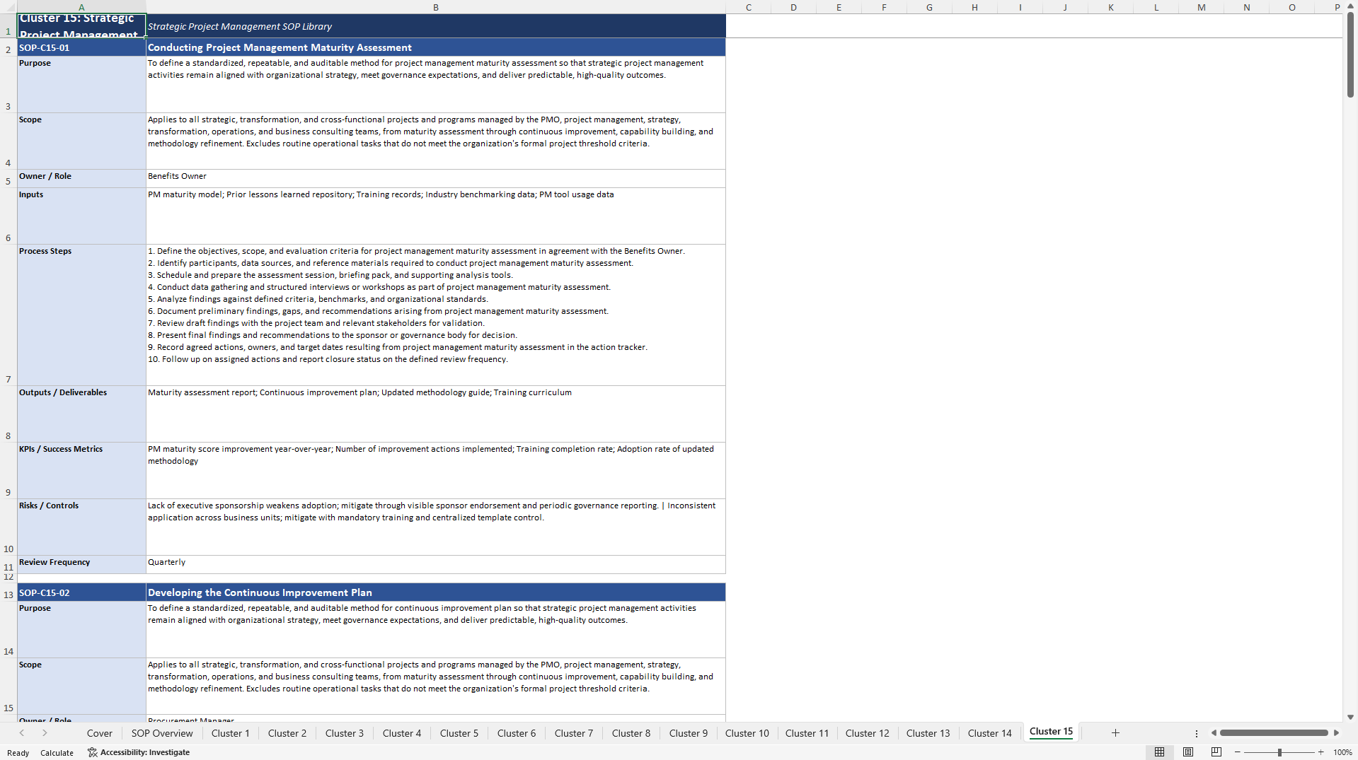 100+ Strategic Project Management SOPs (Excel template (XLSX)) Preview Image