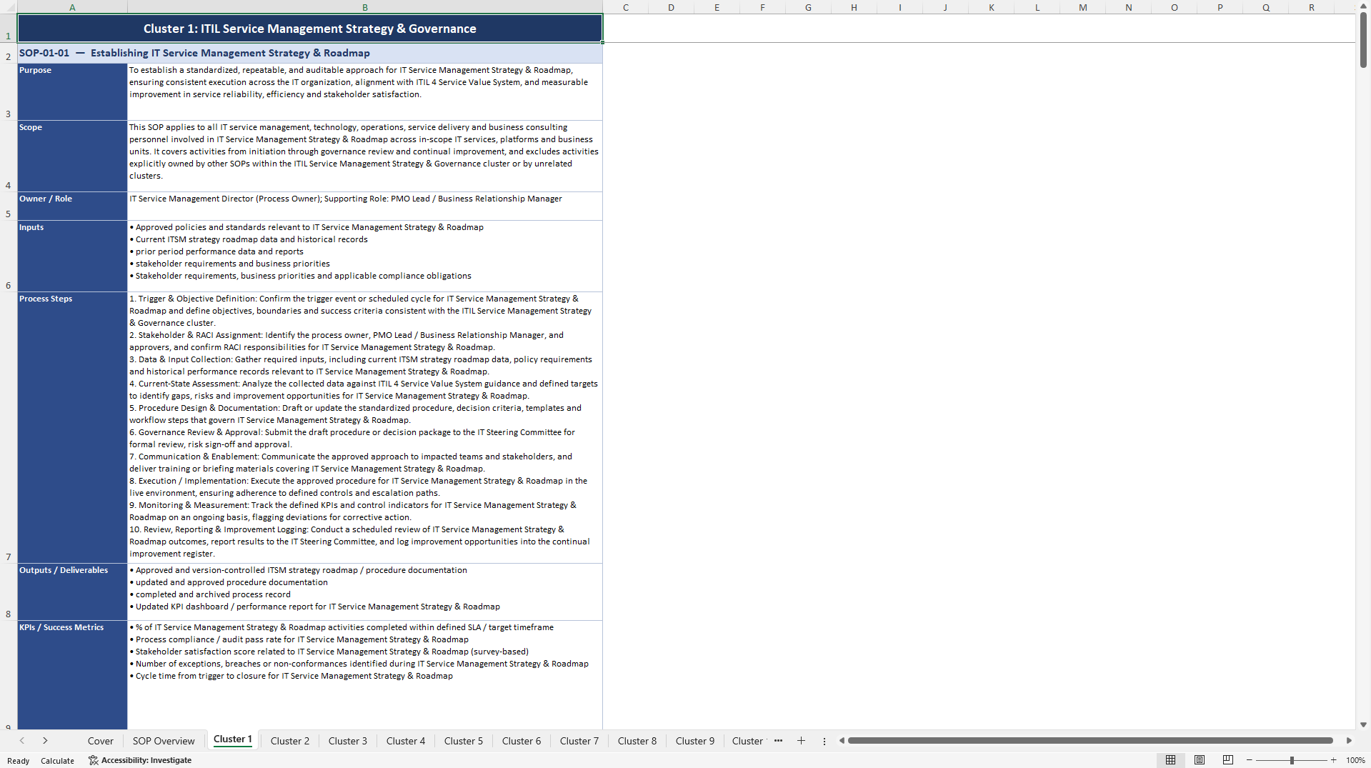 100+ ITIL Process Enhancement SOPs (Excel template (XLSX)) Preview Image