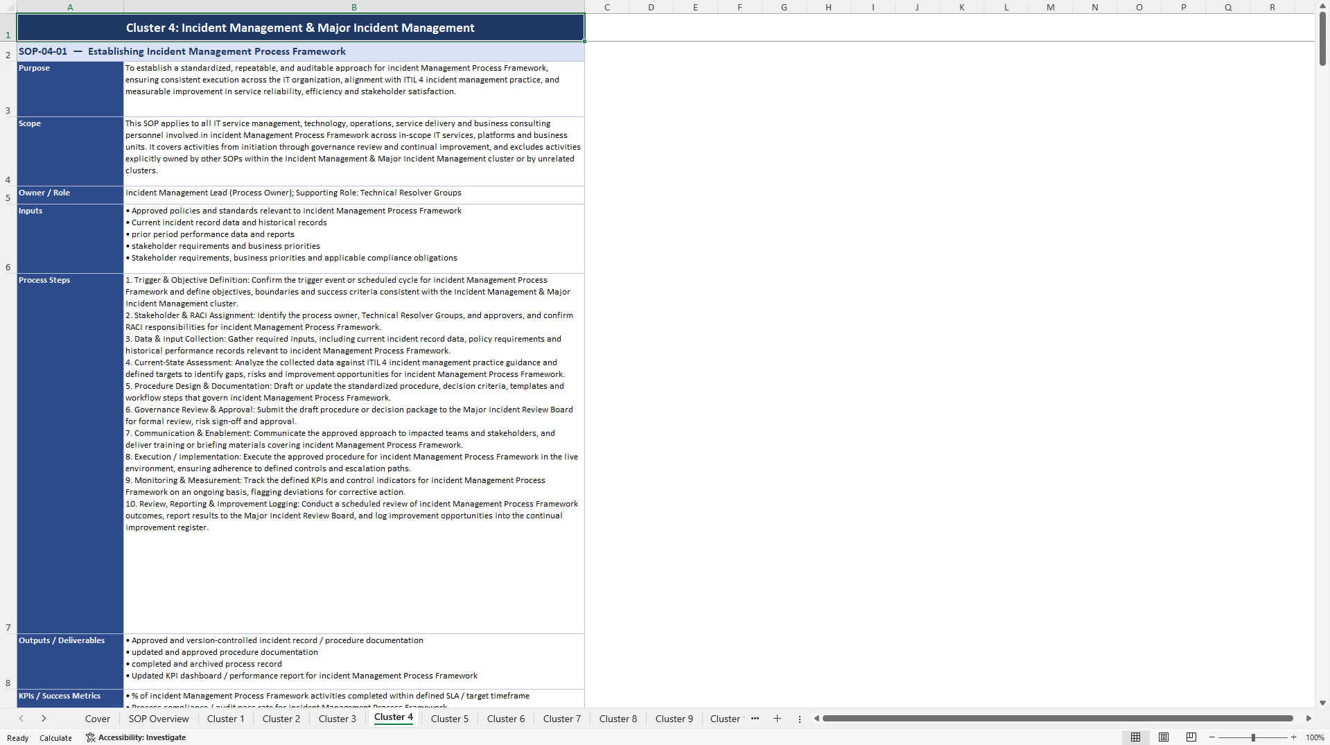 100+ ITIL Process Enhancement SOPs (Excel template (XLSX)) Preview Image