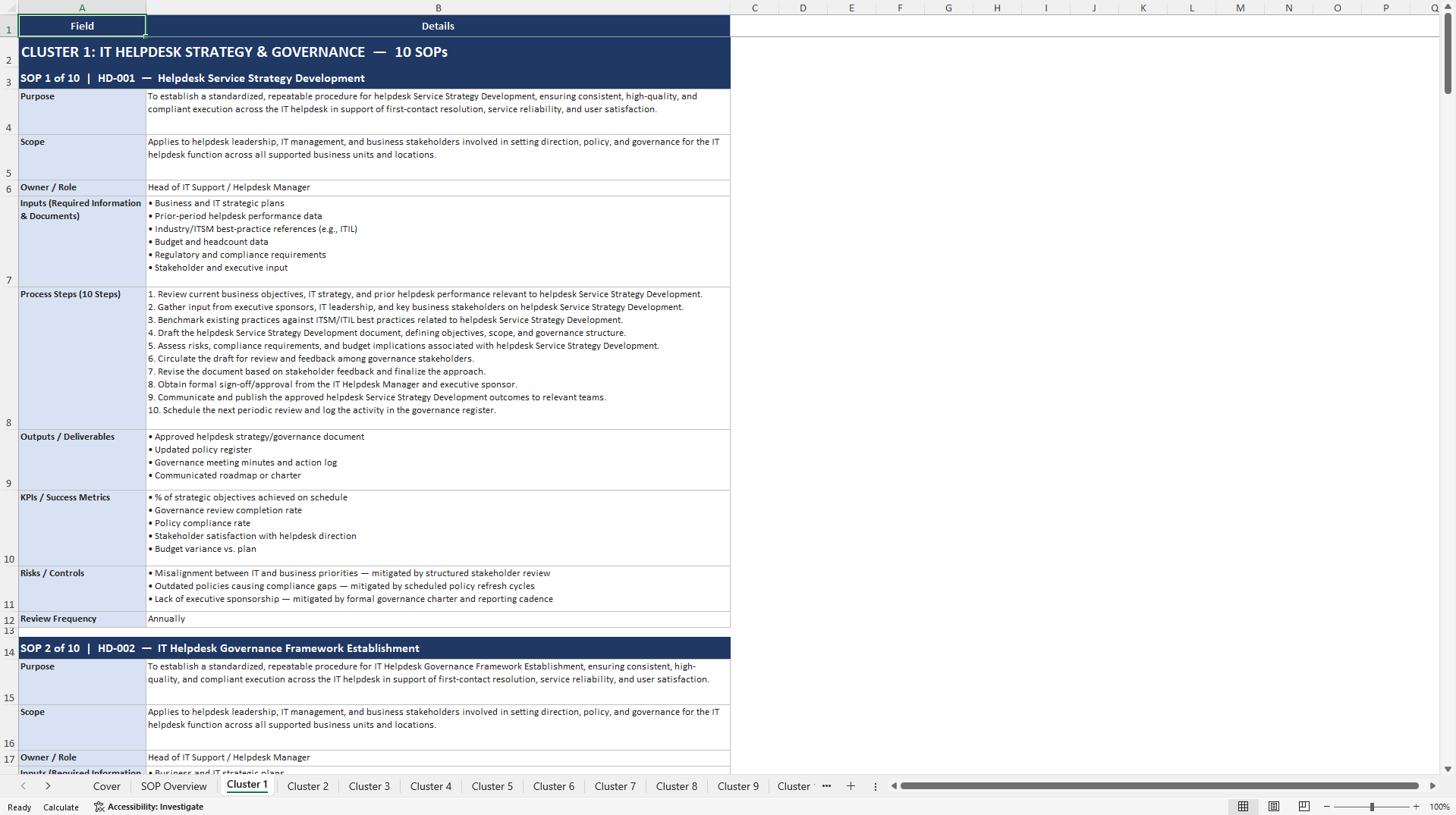 100+ IT Helpdesk SOPs (Excel template (XLSX)) Preview Image