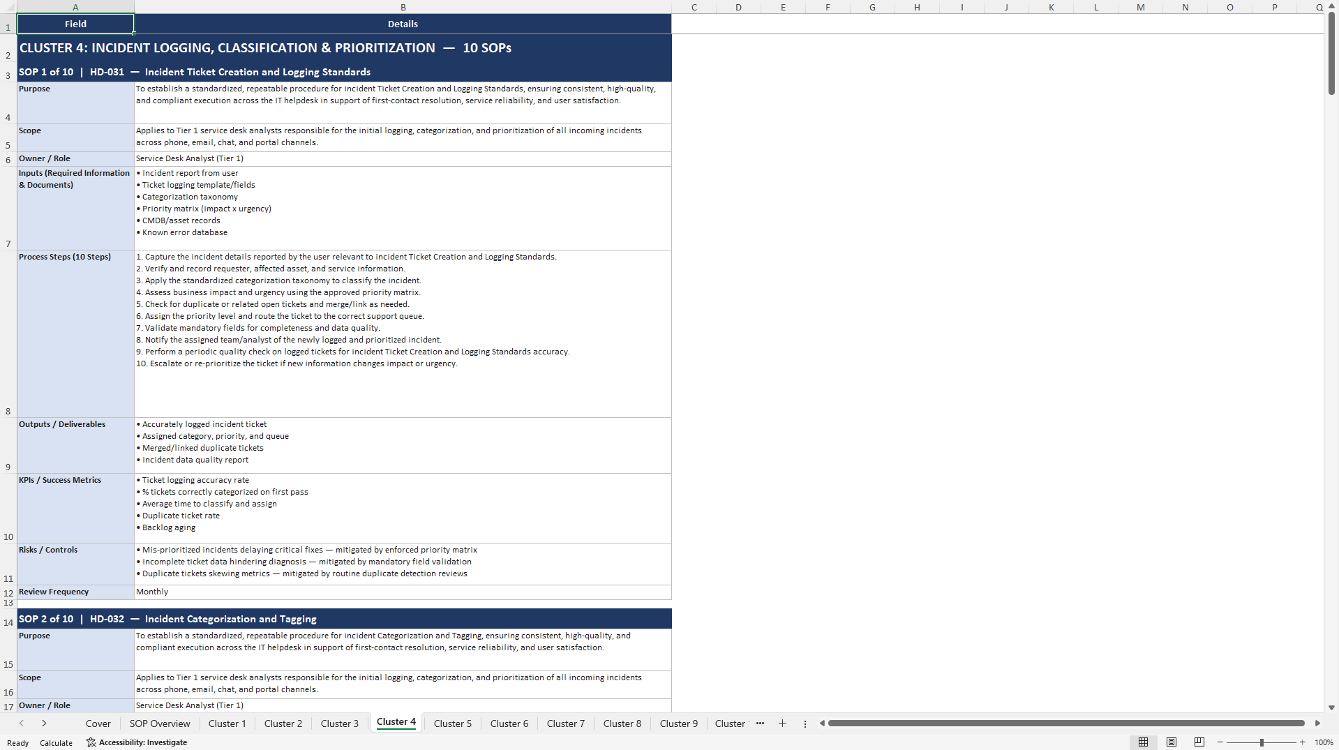 100+ IT Helpdesk SOPs (Excel template (XLSX)) Preview Image