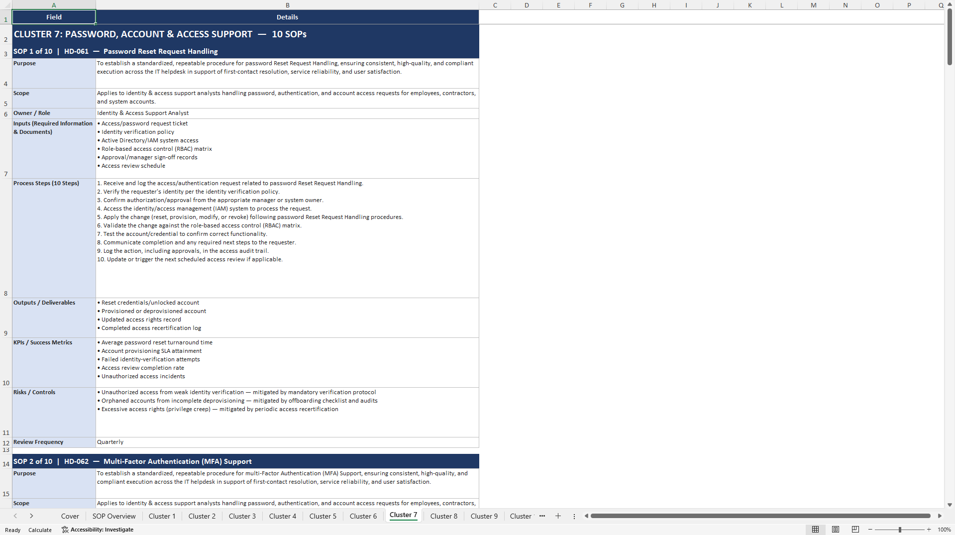 100+ IT Helpdesk SOPs (Excel template (XLSX)) Preview Image