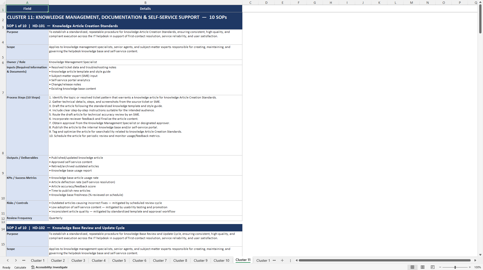 100+ IT Helpdesk SOPs (Excel template (XLSX)) Preview Image