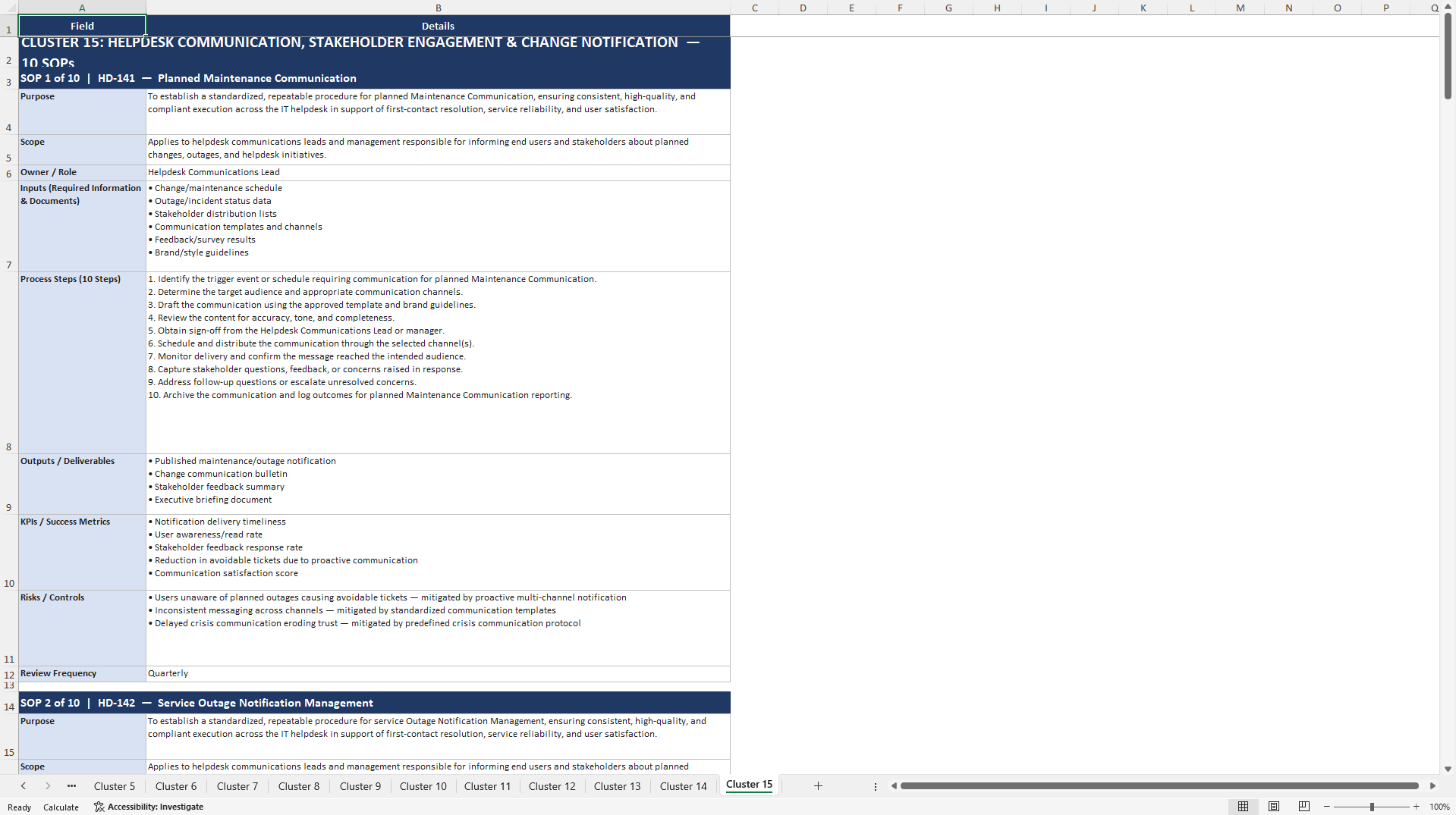 100+ IT Helpdesk SOPs (Excel template (XLSX)) Preview Image