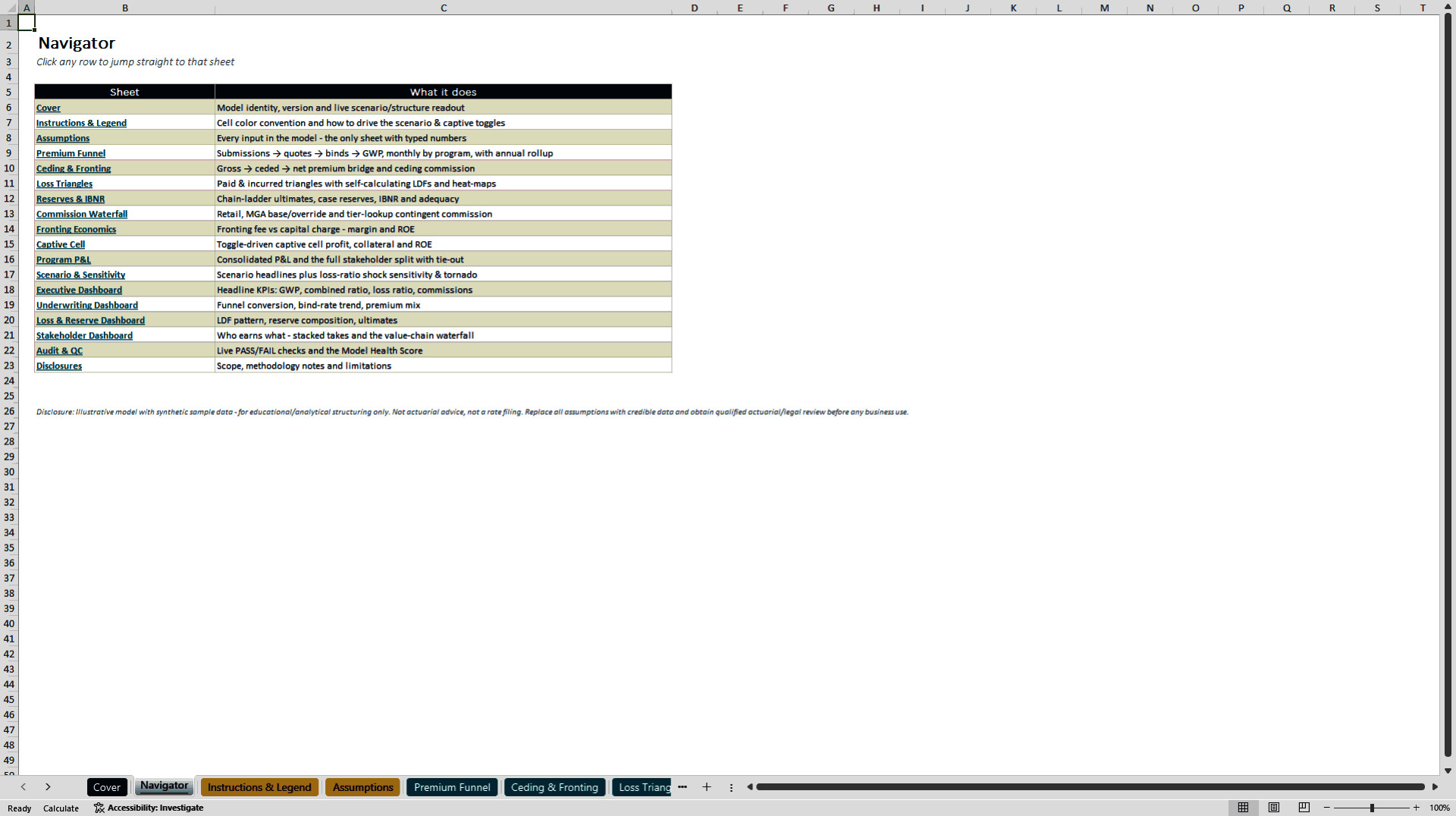 Insurance MGA and Program Business Model (Excel template (XLSX)) Preview Image