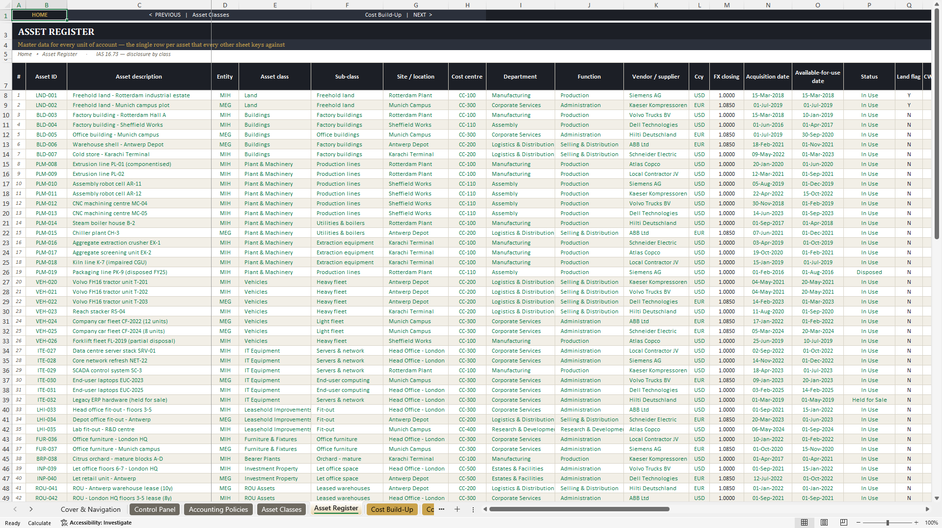 IFRS Fixed Asset and Depreciation Model (Excel template (XLSX)) Preview Image