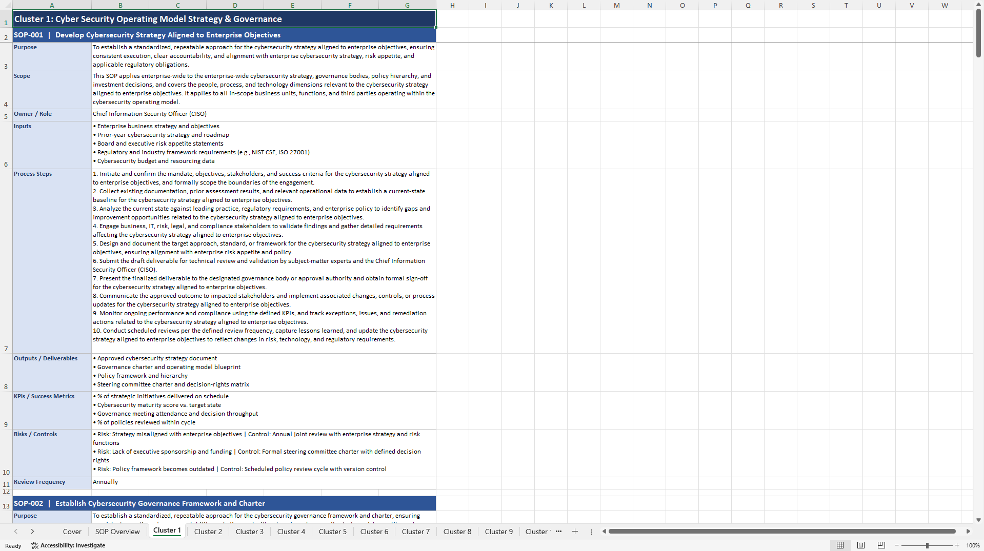 100+ Cyber Security Operating Model SOPs (Excel template (XLSX)) Preview Image
