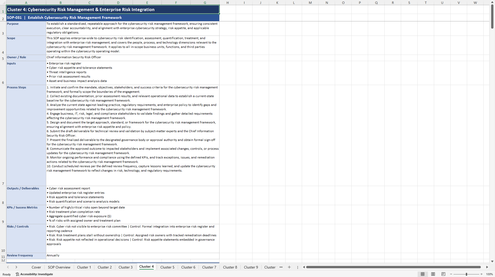 100+ Cyber Security Operating Model SOPs (Excel template (XLSX)) Preview Image