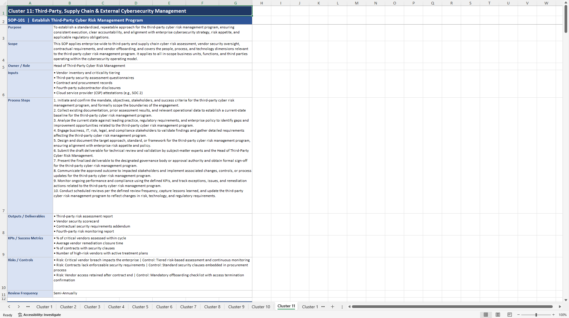 100+ Cyber Security Operating Model SOPs (Excel template (XLSX)) Preview Image