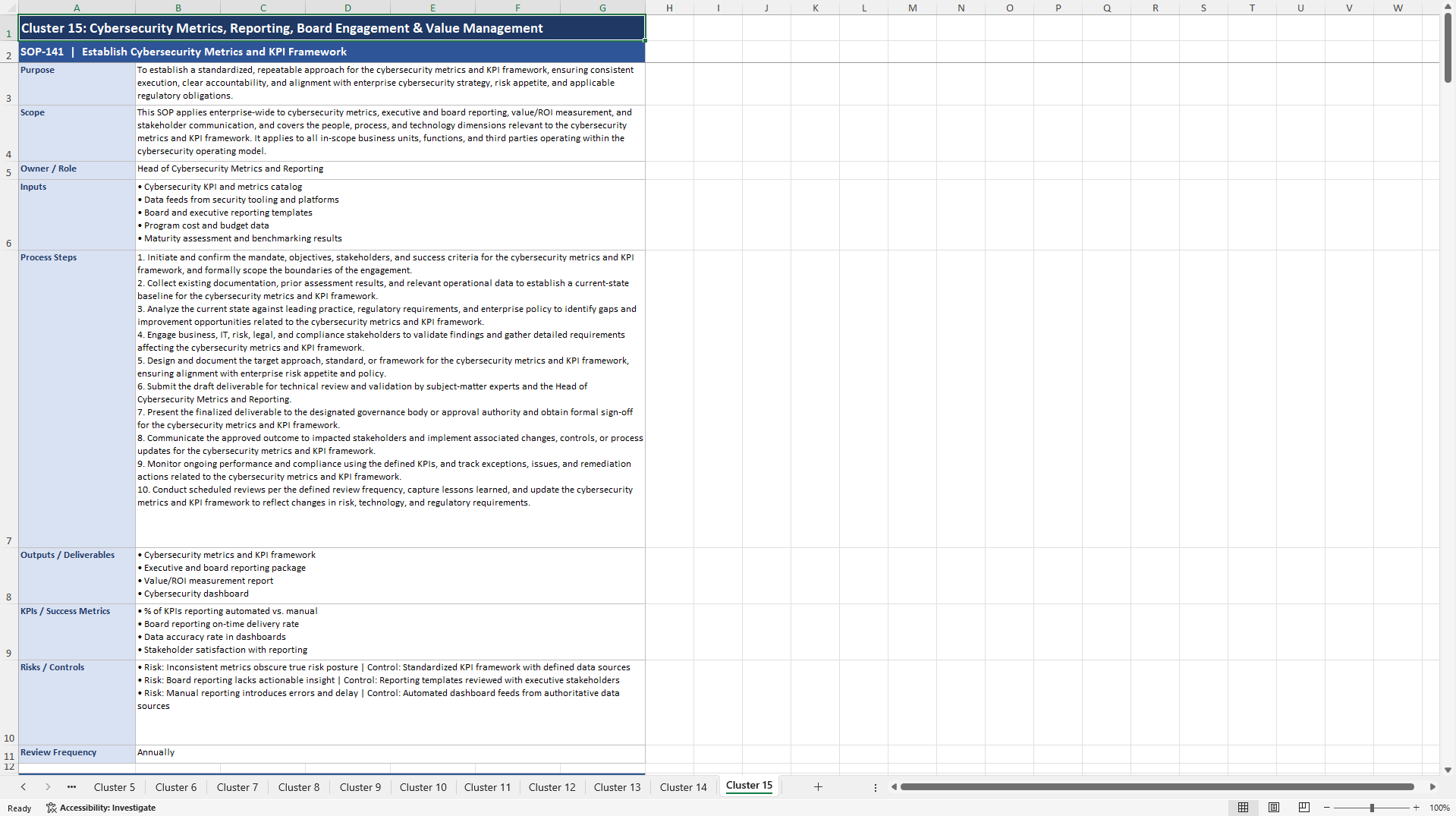 100+ Cyber Security Operating Model SOPs (Excel template (XLSX)) Preview Image