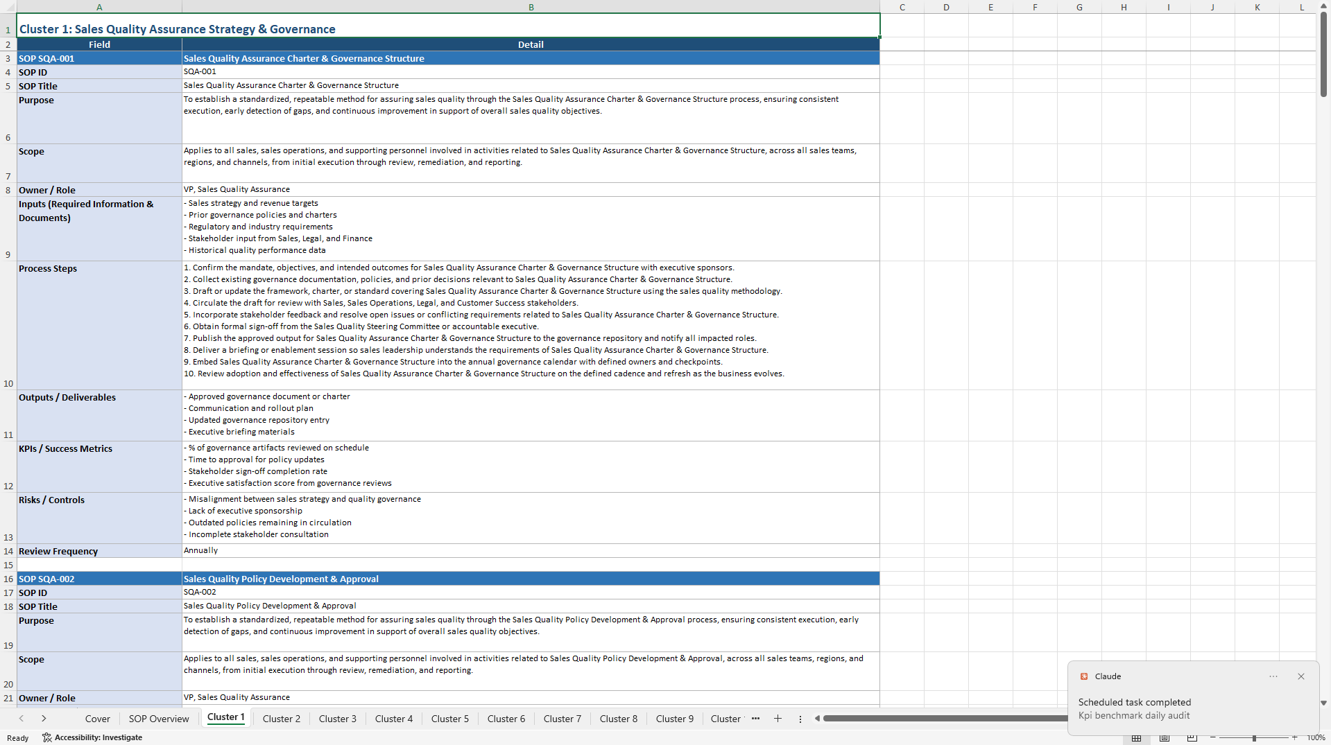100+ Sales Quality Assurance SOPs (Excel template (XLSX)) Preview Image
