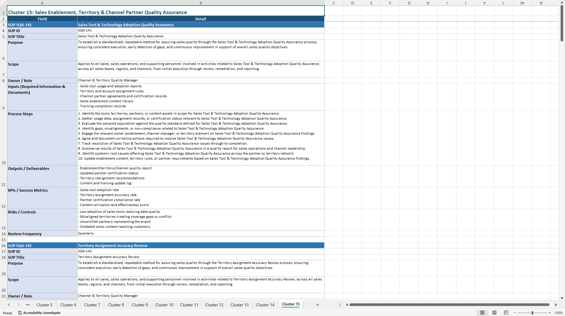 100+ Sales Quality Assurance SOPs (Excel template (XLSX)) Preview Image